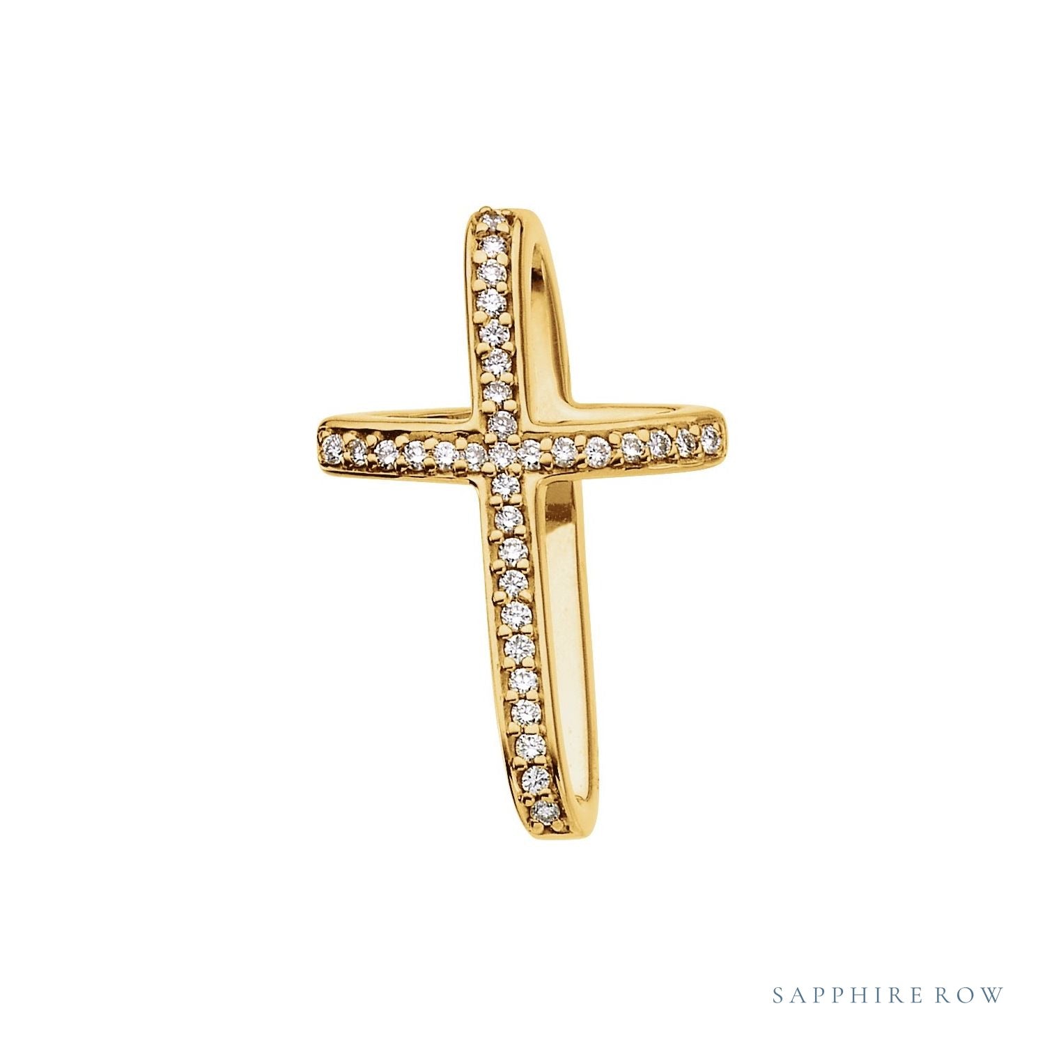 Sapphire Row Natural Diamond Pavé Cross Pendant - 14K Yellow Gold