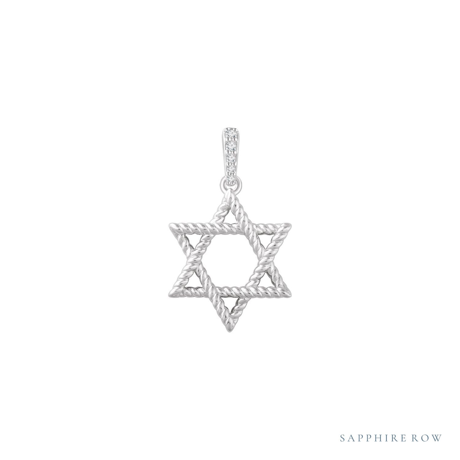Sapphire Row Natural Diamond Twisted Rope Star of David Pendant - 14K White Gold