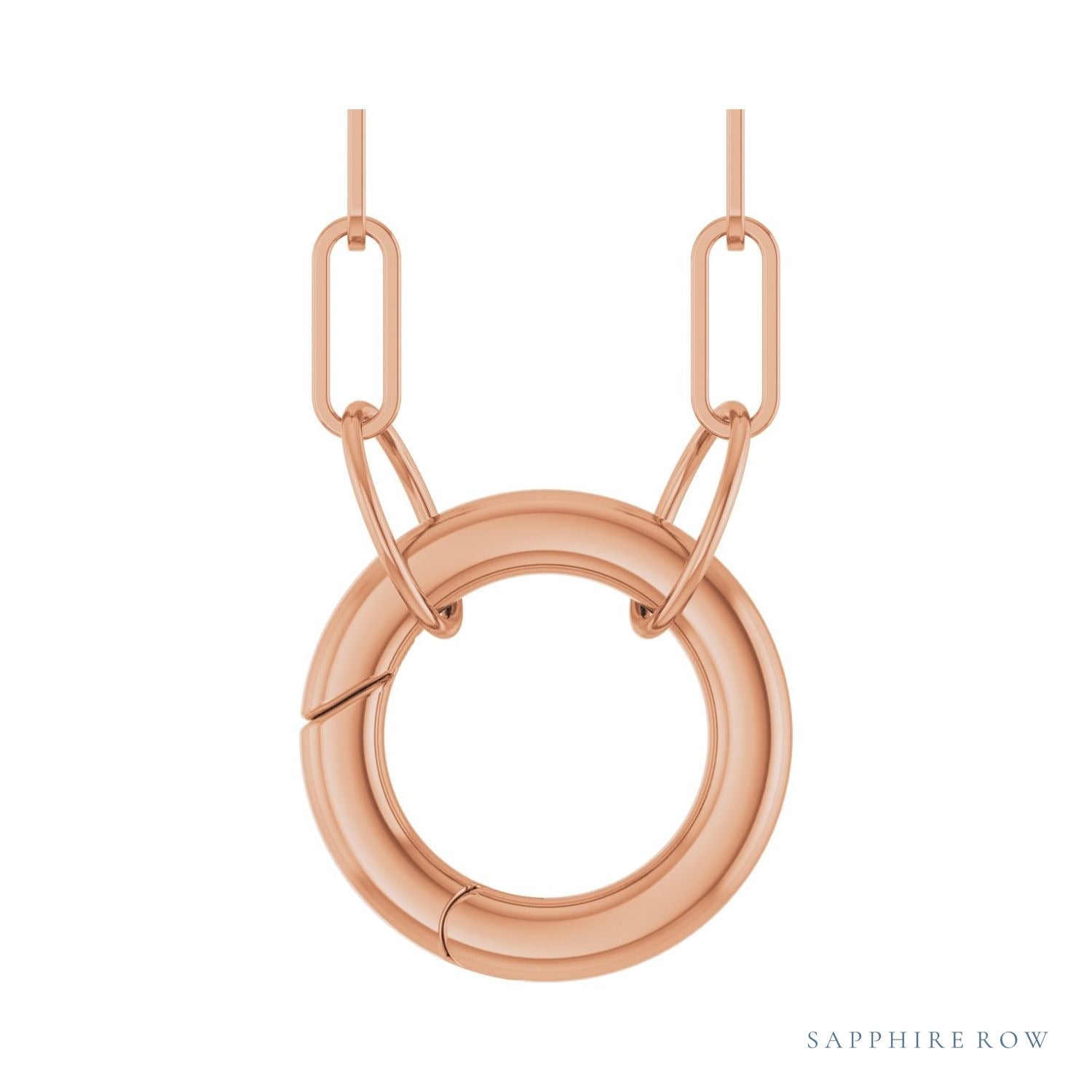 Sapphire Row Gold Circle Carabiner Necklace - 14K Rose Gold, 16"