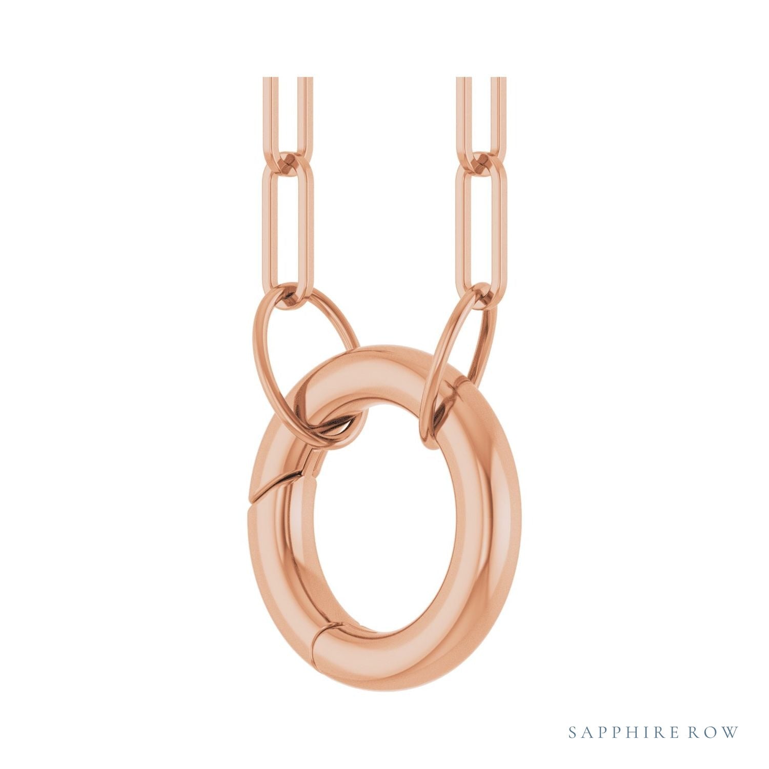 Sapphire Row Gold Circle Carabiner Necklace - 14K Rose Gold, 16" (view 2)