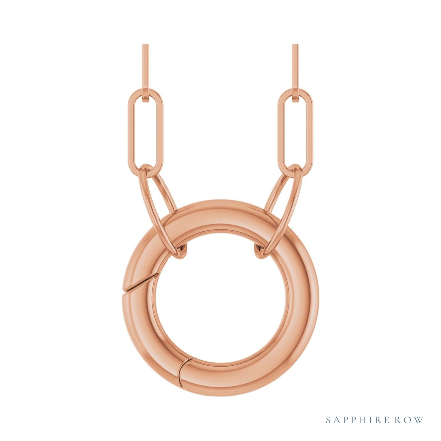 Sapphire Row Gold Circle Carabiner Necklace - 14K Rose Gold, 18"
