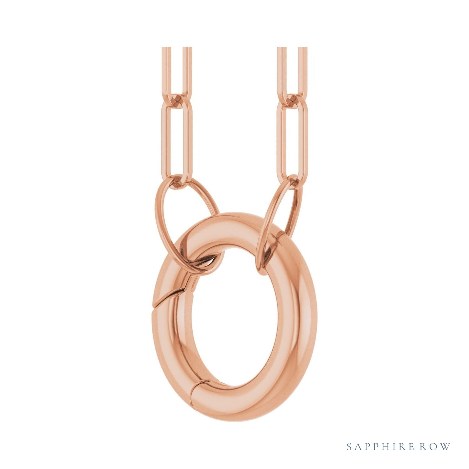 Sapphire Row Gold Circle Carabiner Necklace - 14K Rose Gold, 18" (view 2)