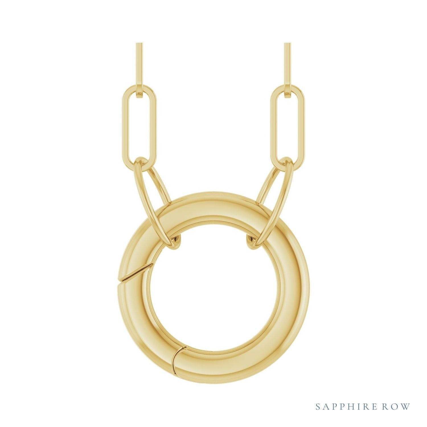 Sapphire Row Gold Circle Carabiner Necklace - 14K Yellow Gold, 16"