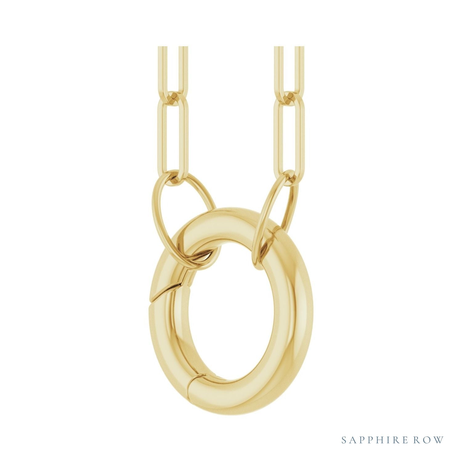 Sapphire Row Gold Circle Carabiner Necklace - 14K Yellow Gold, 16" (view 2)