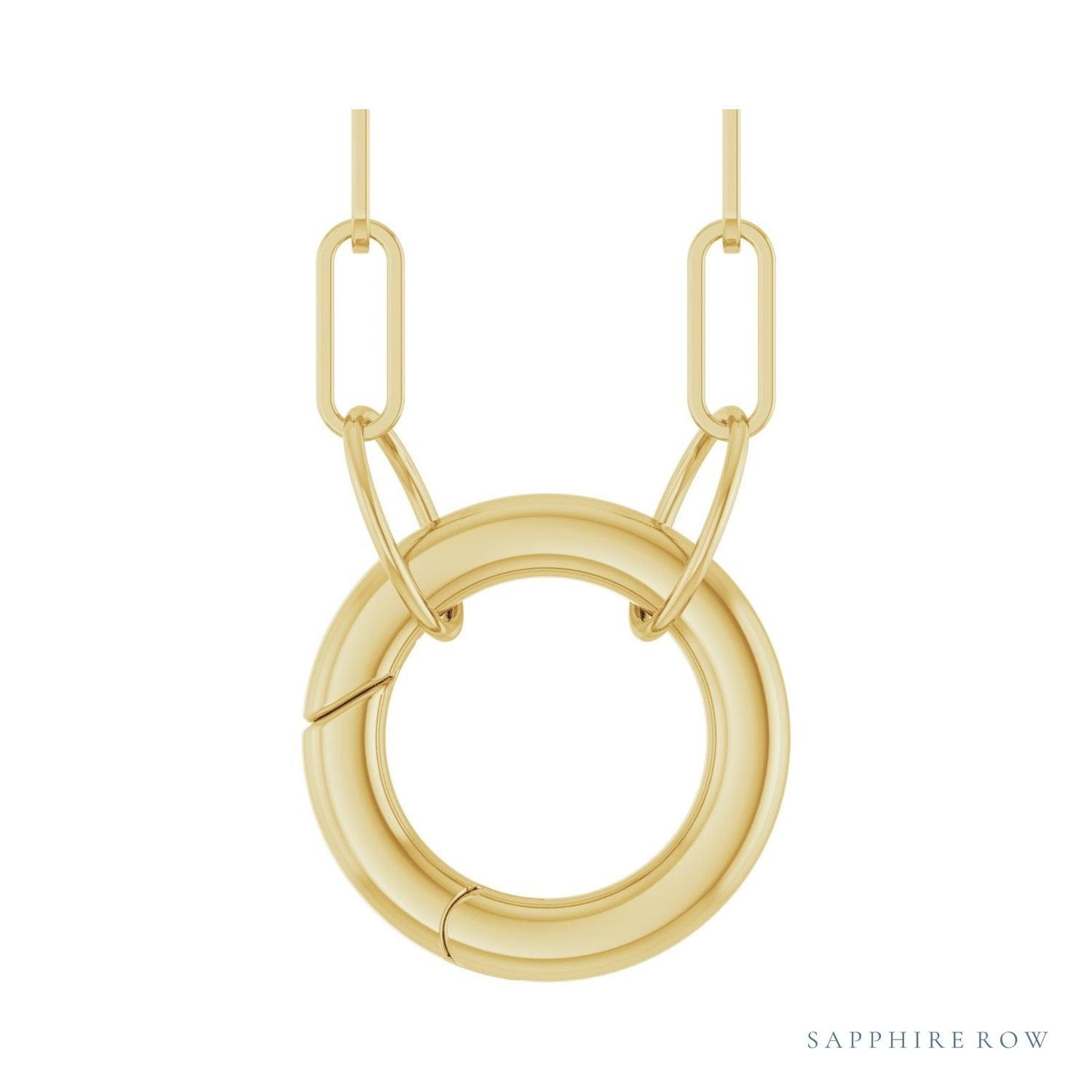 Sapphire Row Gold Circle Carabiner Necklace - 14K Yellow Gold, 18"