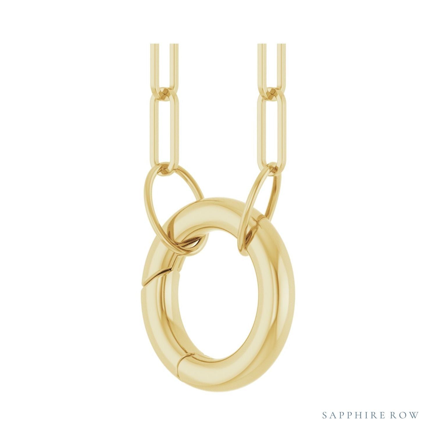 Sapphire Row Gold Circle Carabiner Necklace - 14K Yellow Gold, 18" (view 2)