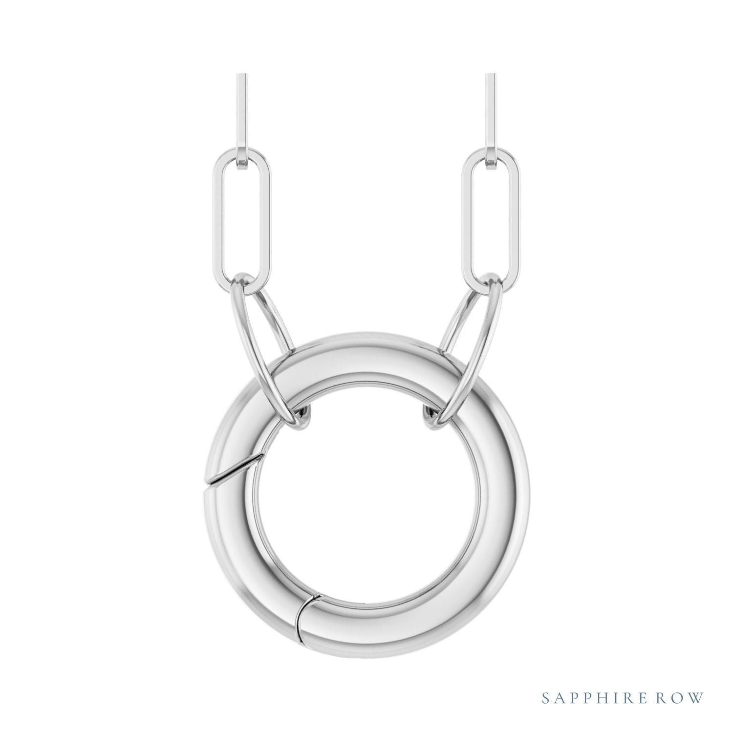 Sapphire Row Gold Circle Carabiner Necklace - 14K White Gold, 18"