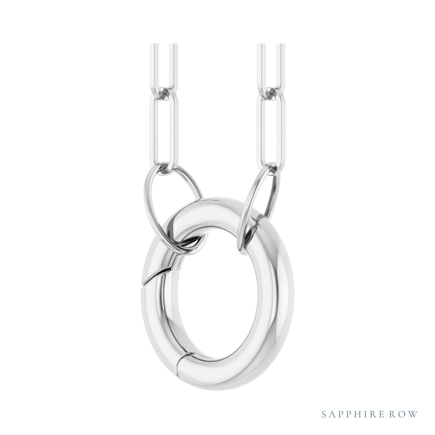 Sapphire Row Gold Circle Carabiner Necklace - 14K White Gold, 18" (view 2)