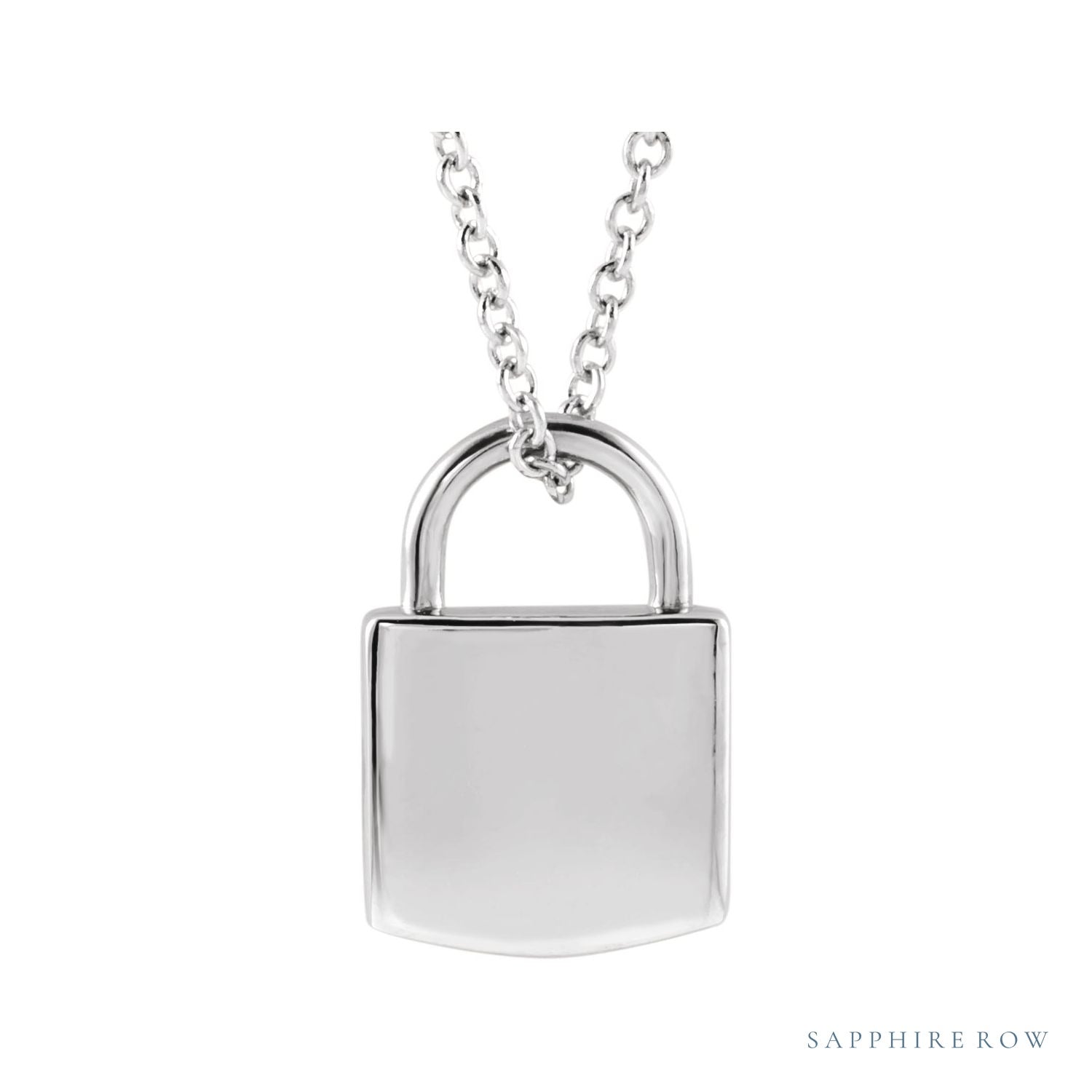 Sapphire Row Engravable Lock Necklace - 14K White Gold