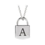 Sapphire Row Engravable Lock Necklace - 14K White Gold (view 3)