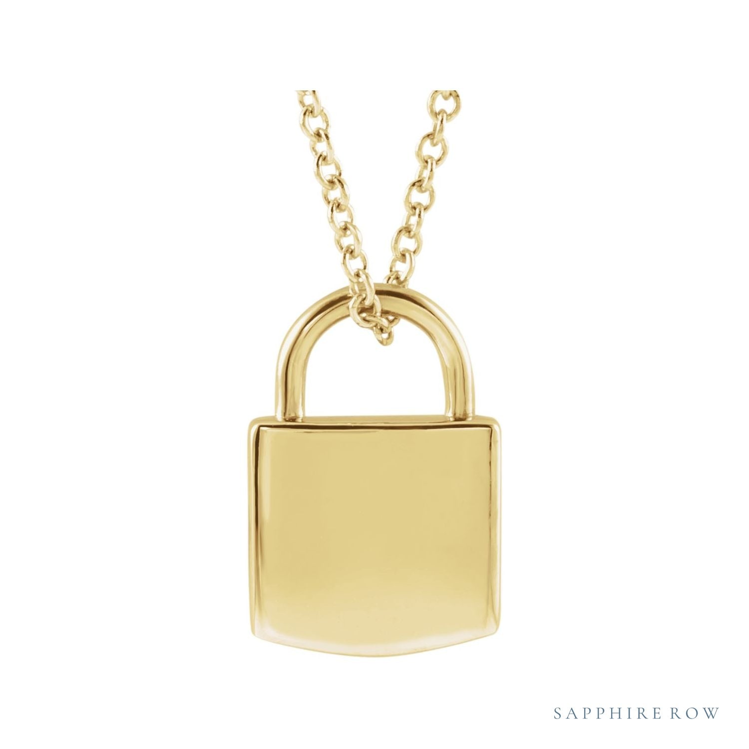Sapphire Row Engravable Lock Necklace - 14K Yellow Gold