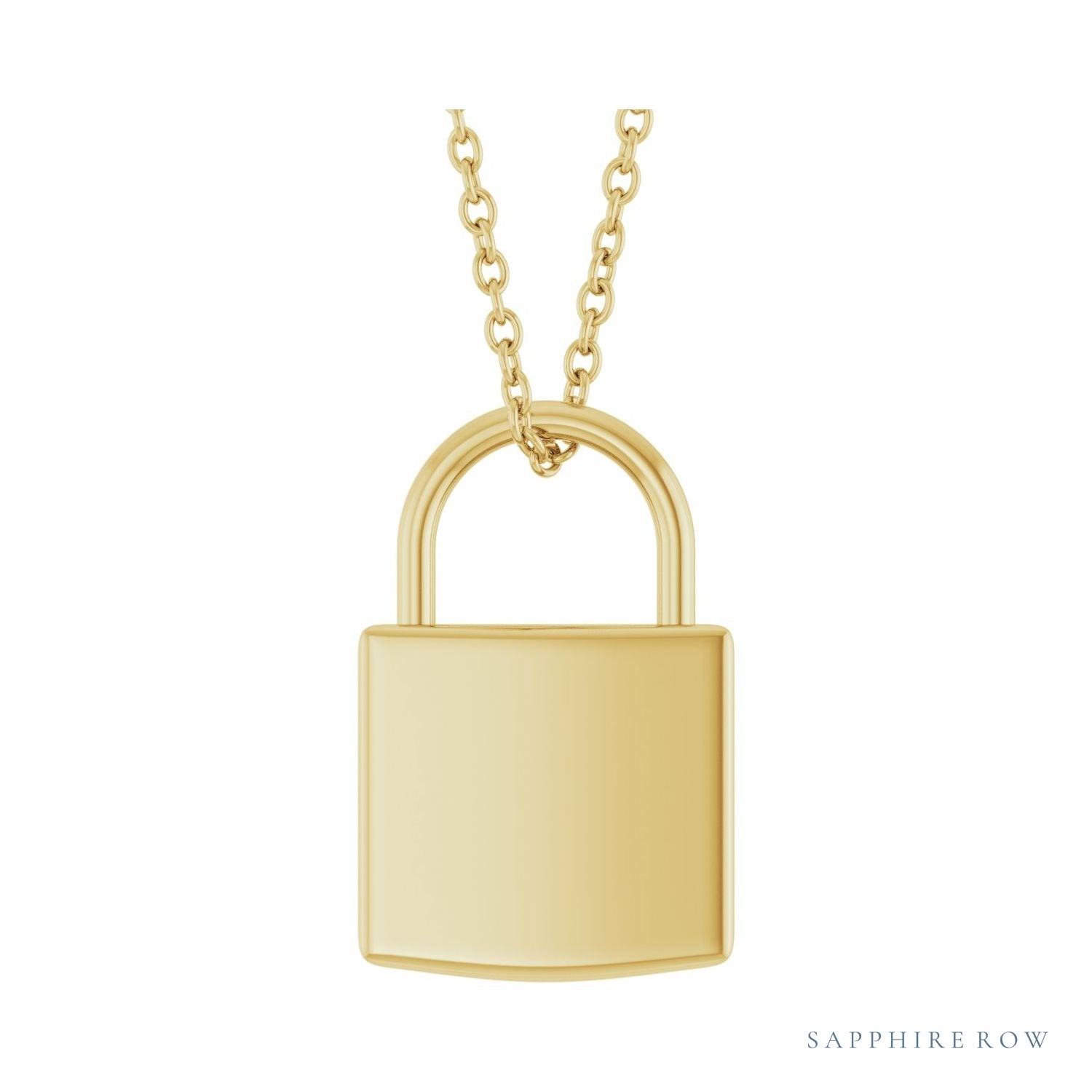 Sapphire Row Engravable Lock Necklace - 14K Yellow Gold, Large