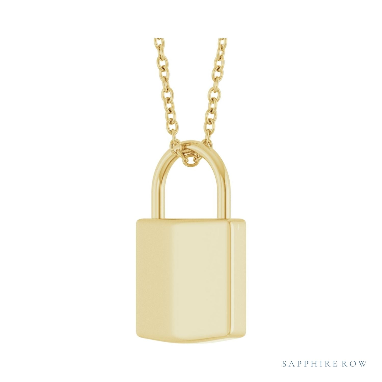 Sapphire Row Engravable Lock Necklace - 14K Yellow Gold, Large (view 2)