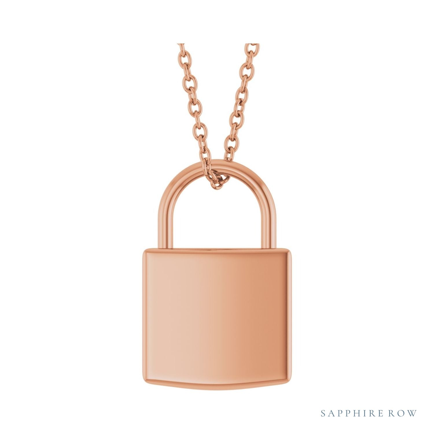 Sapphire Row Engravable Lock Necklace - 14K Rose Gold, Large