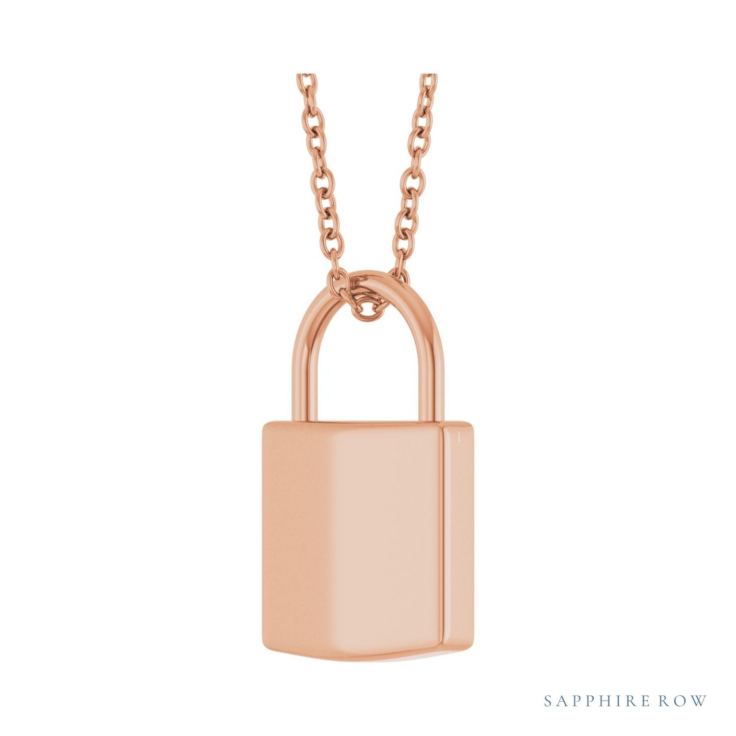 Sapphire Row Engravable Lock Necklace - 14K Rose Gold, Large (view 2)