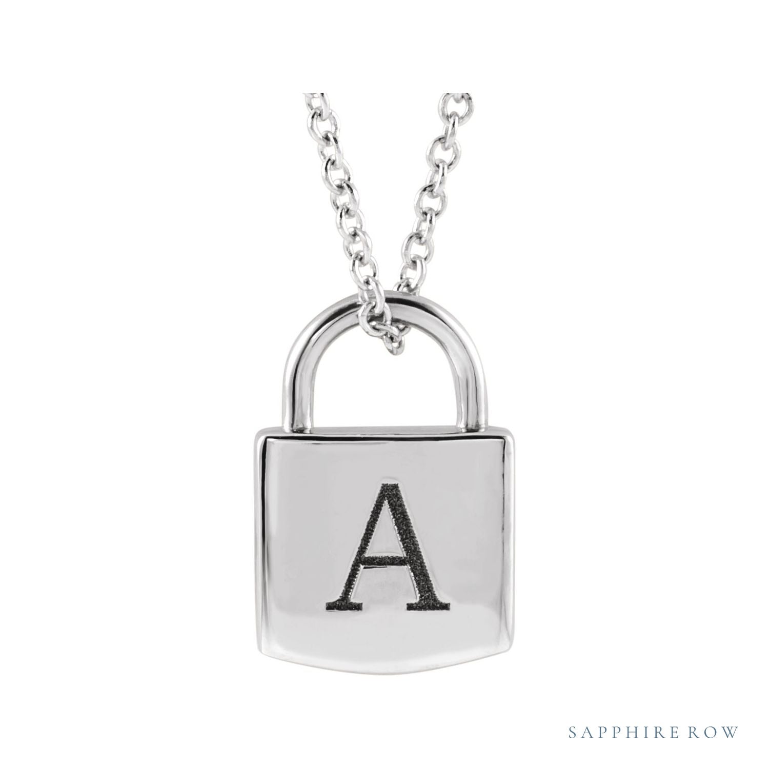 Sapphire Row Engravable Lock Necklace - Platinum (view 3)