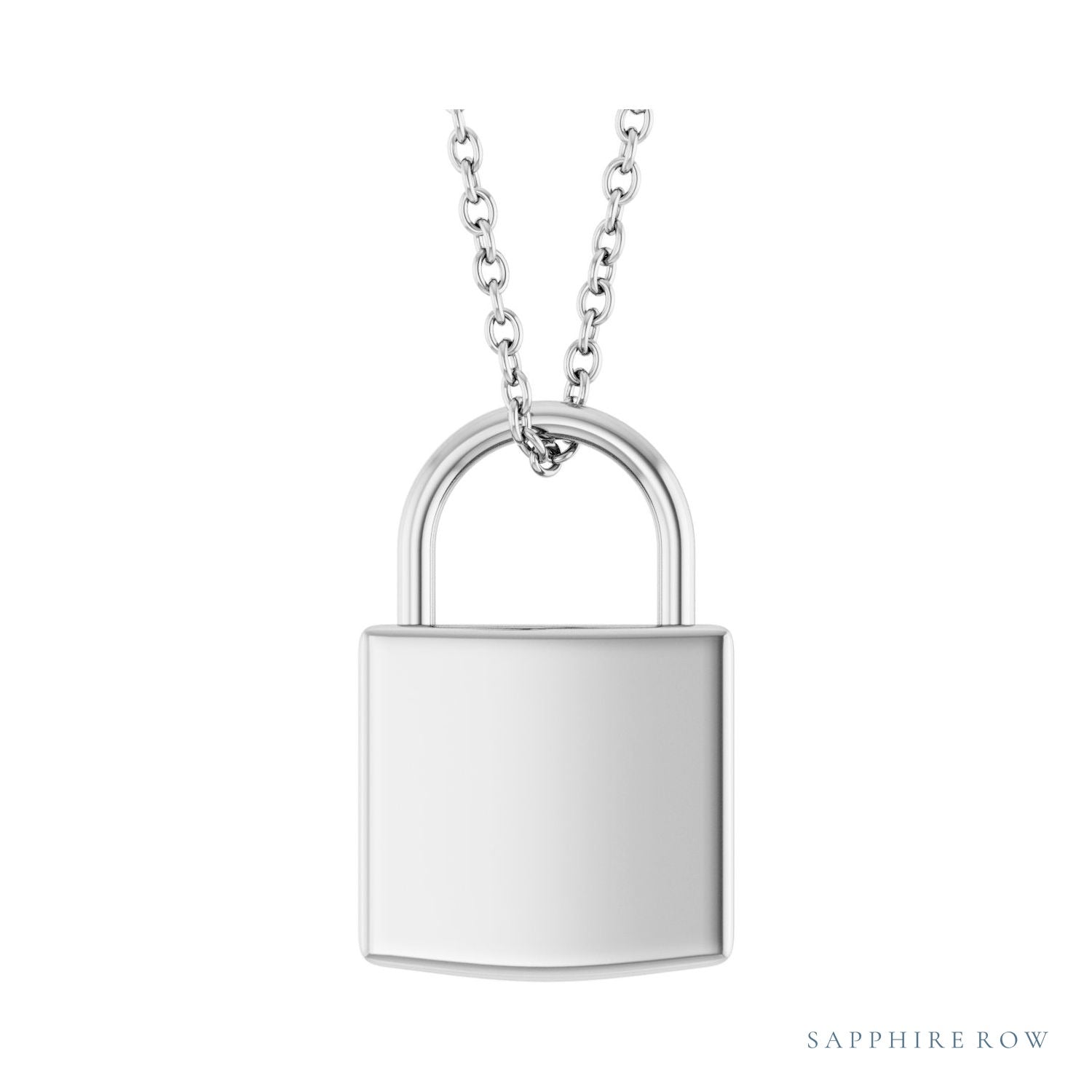 Sapphire Row Engravable Lock Necklace - 14K White Gold, Large