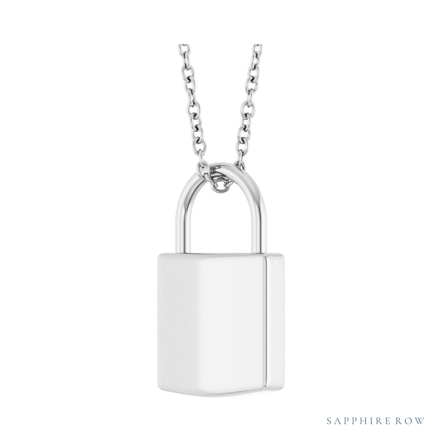Sapphire Row Engravable Lock Necklace - 14K White Gold, Large (view 2)