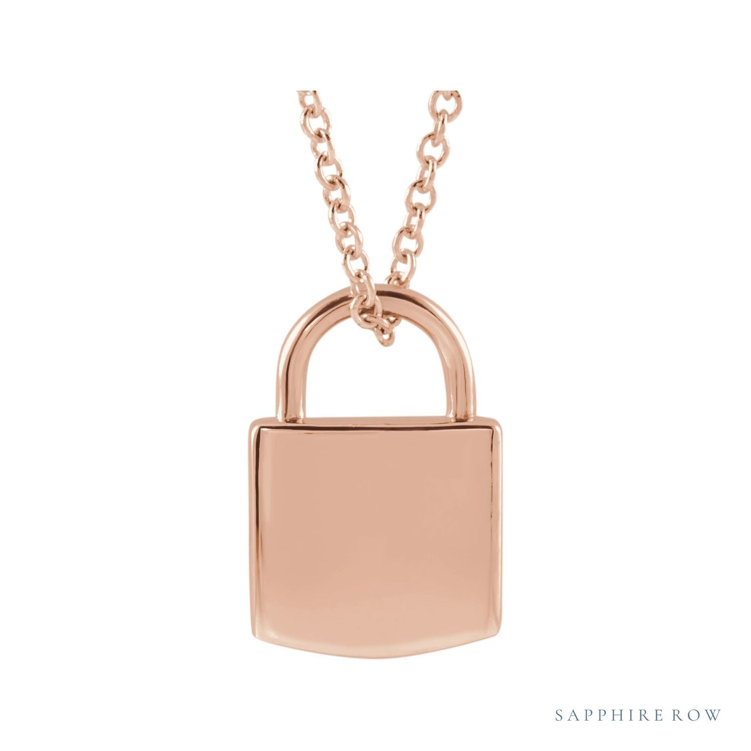 Sapphire Row Engravable Lock Necklace - 14K Rose Gold