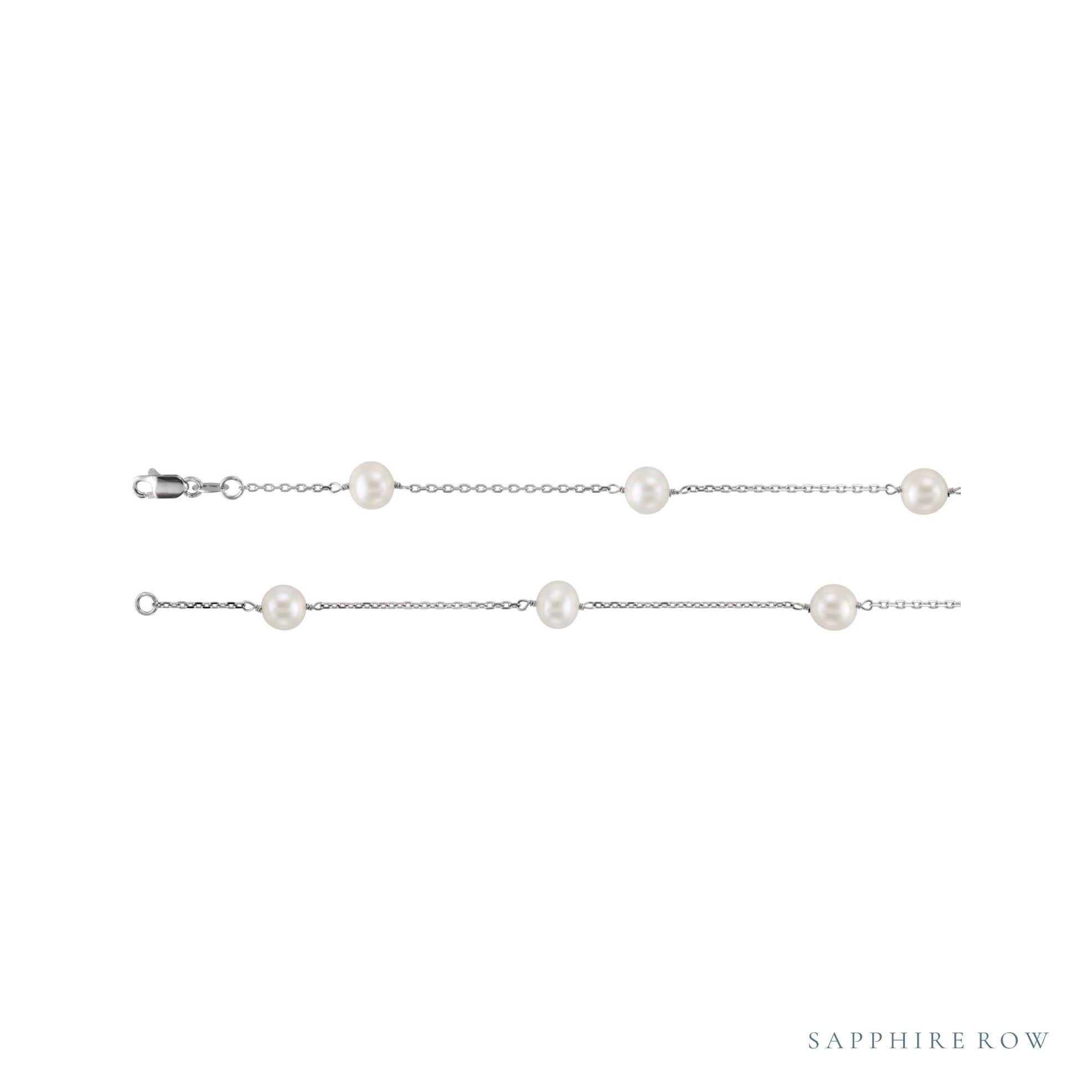 Sapphire Row Pearl Station Necklace - 14K White Gold, 18"