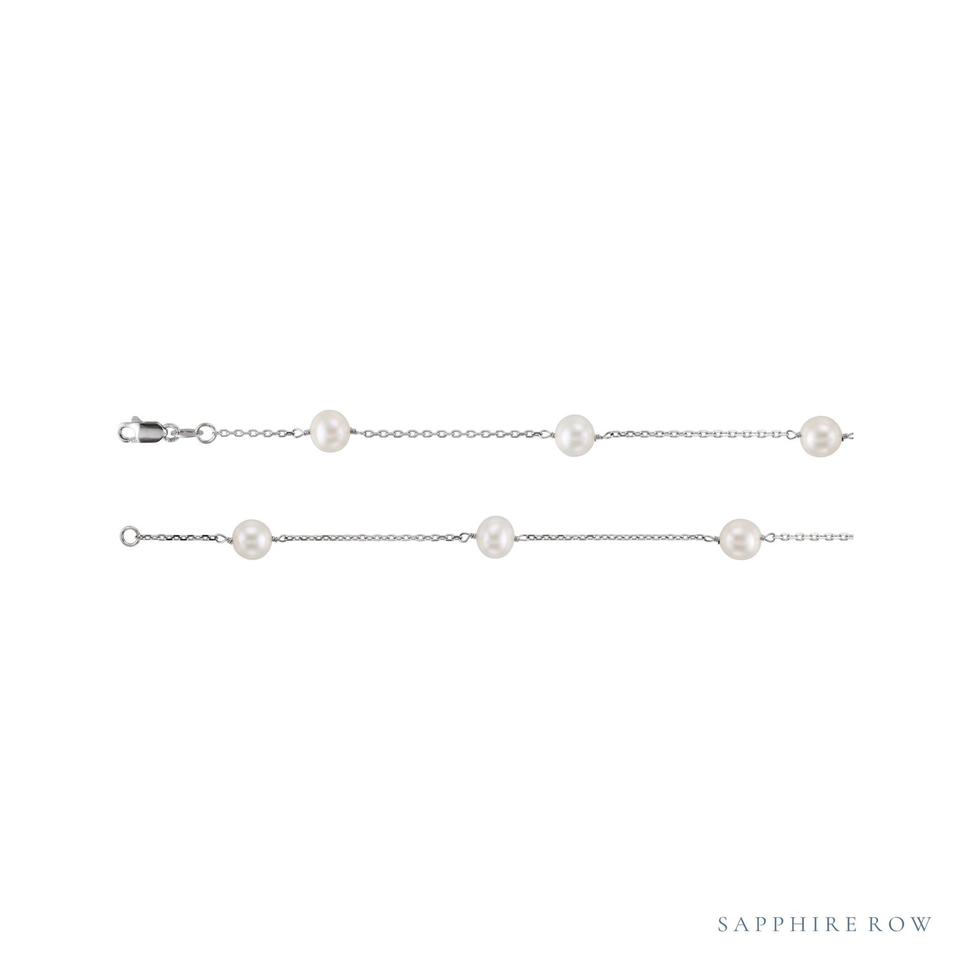 Sapphire Row Pearl Station Necklace - 14K White Gold, 18"