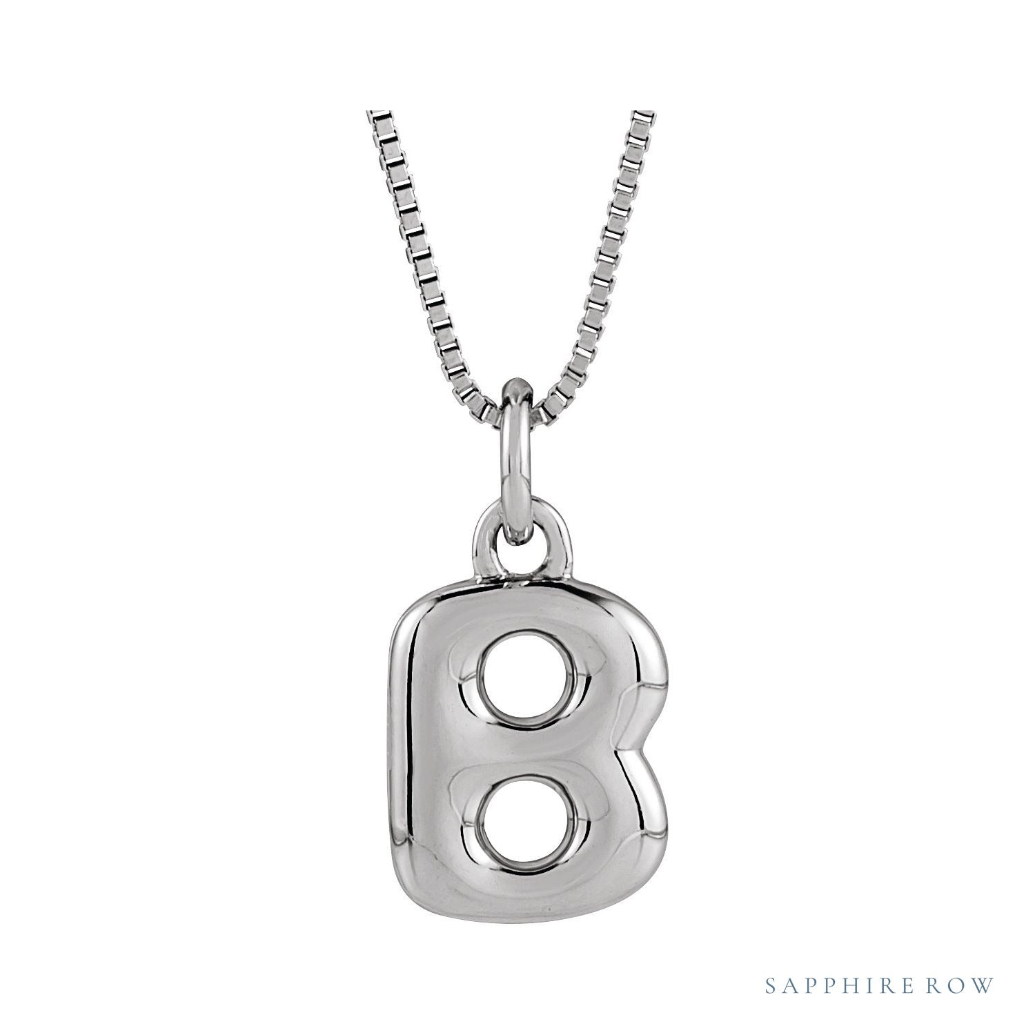 Sapphire Row Bubble Letter Necklace - B, 14K White Gold