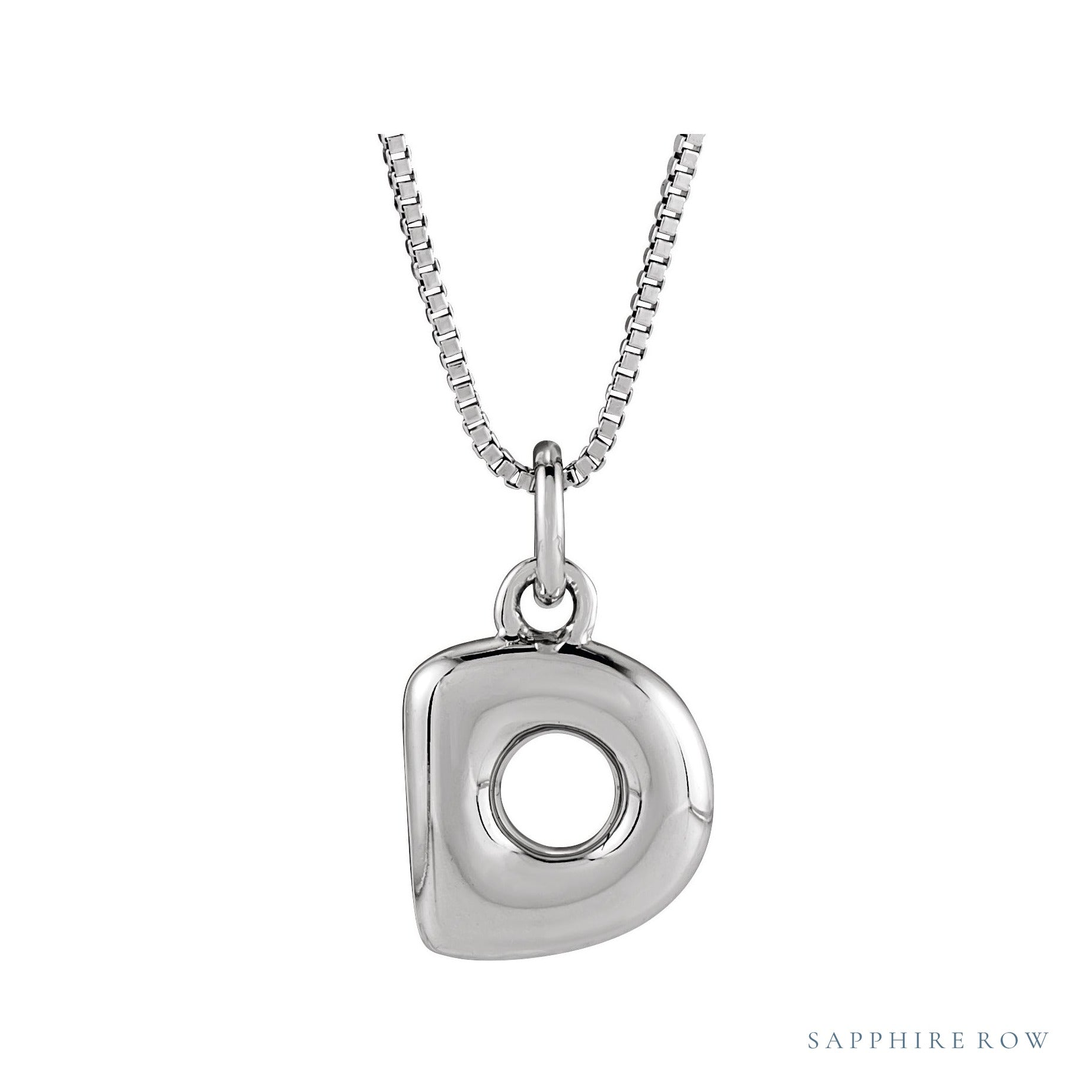 Sapphire Row Bubble Letter Necklace - D, 14K White Gold