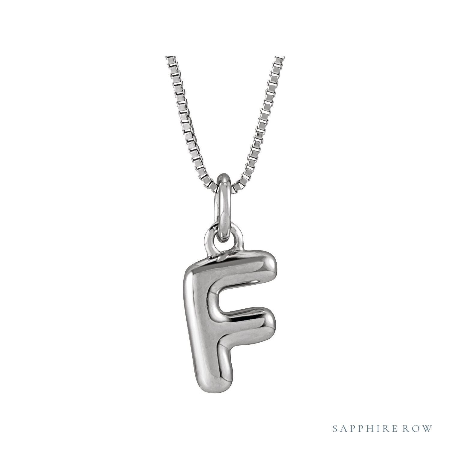 Sapphire Row Bubble Letter Necklace - F, 14K White Gold