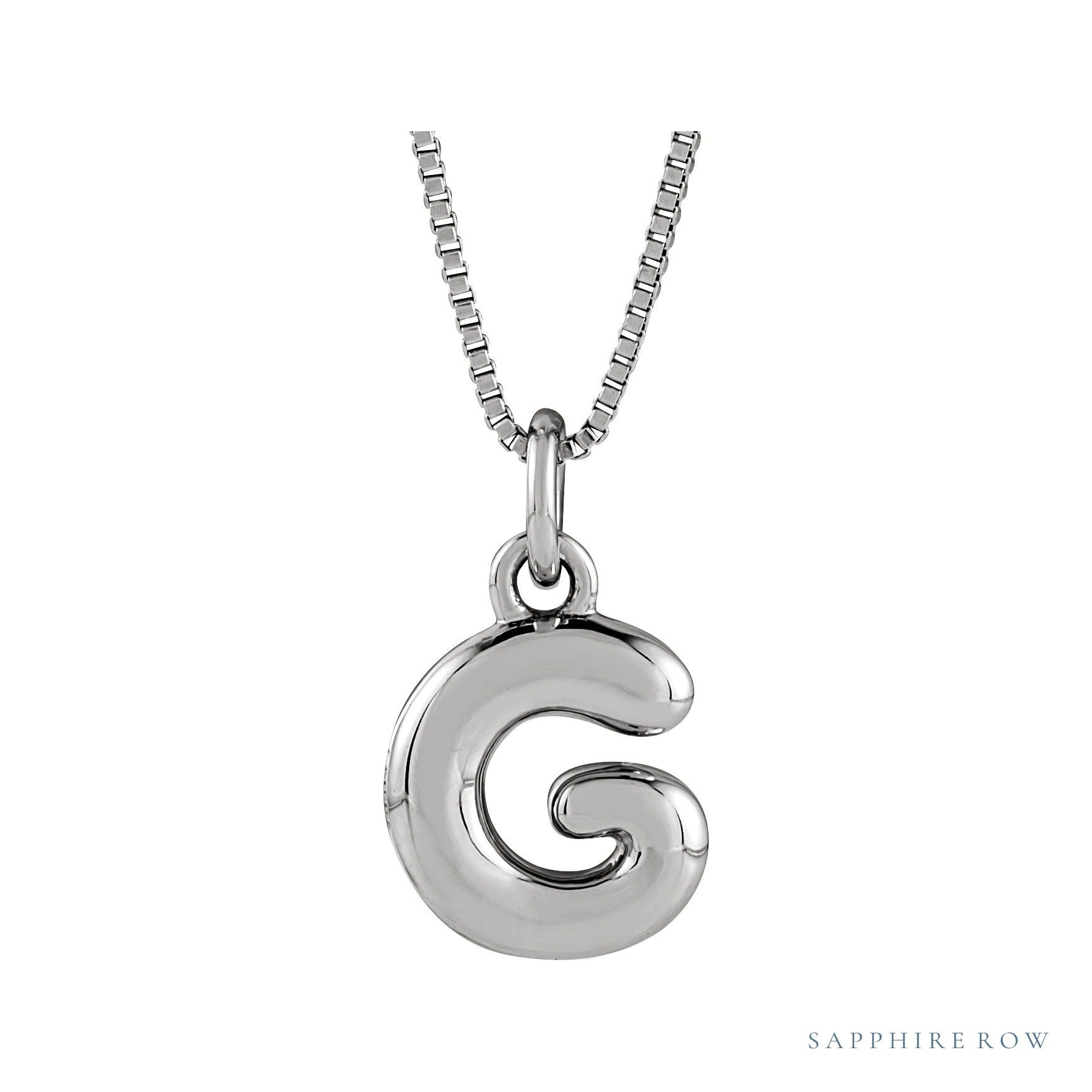 Sapphire Row Bubble Letter Necklace - G, 14K White Gold