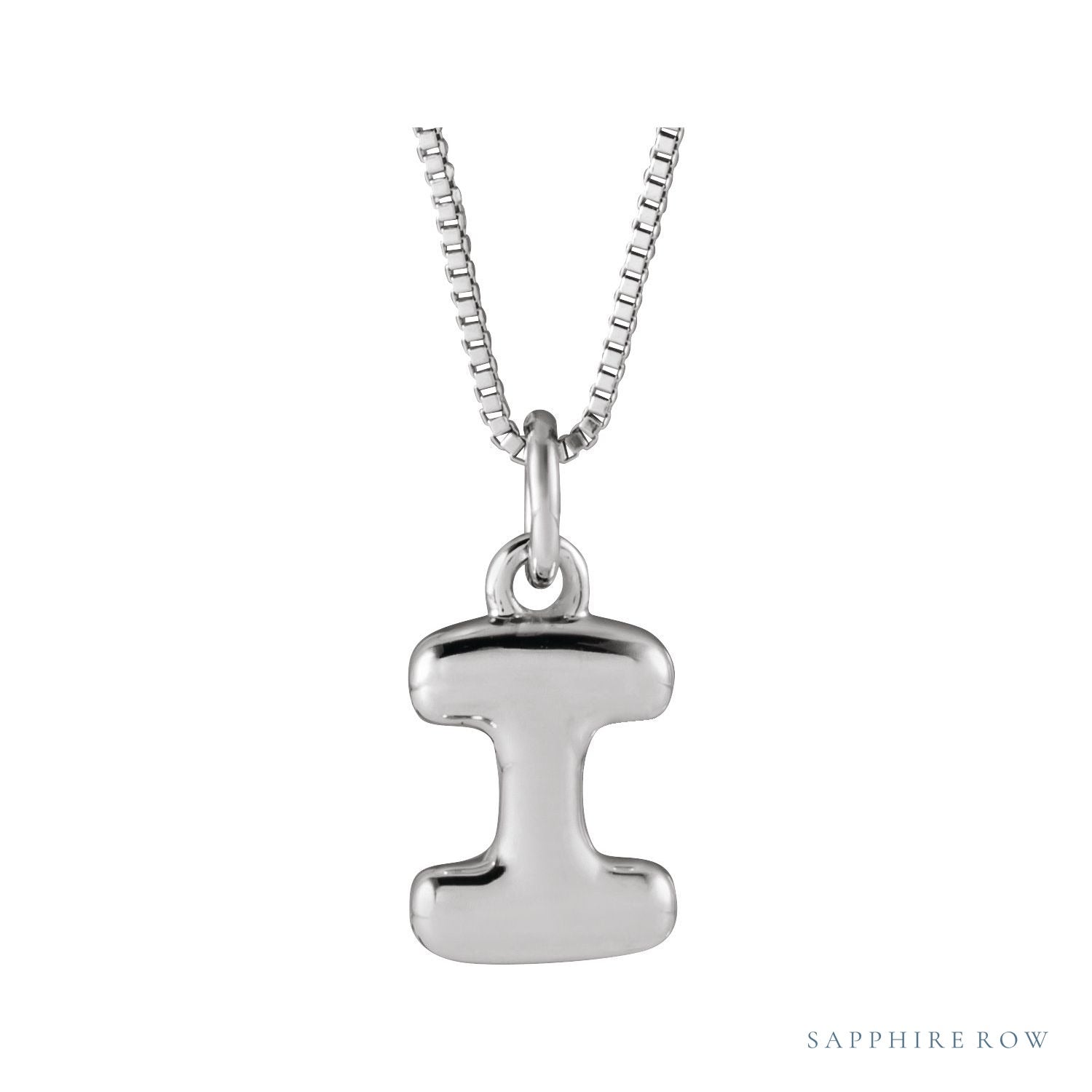 Sapphire Row Bubble Letter Necklace - I, 14K White Gold