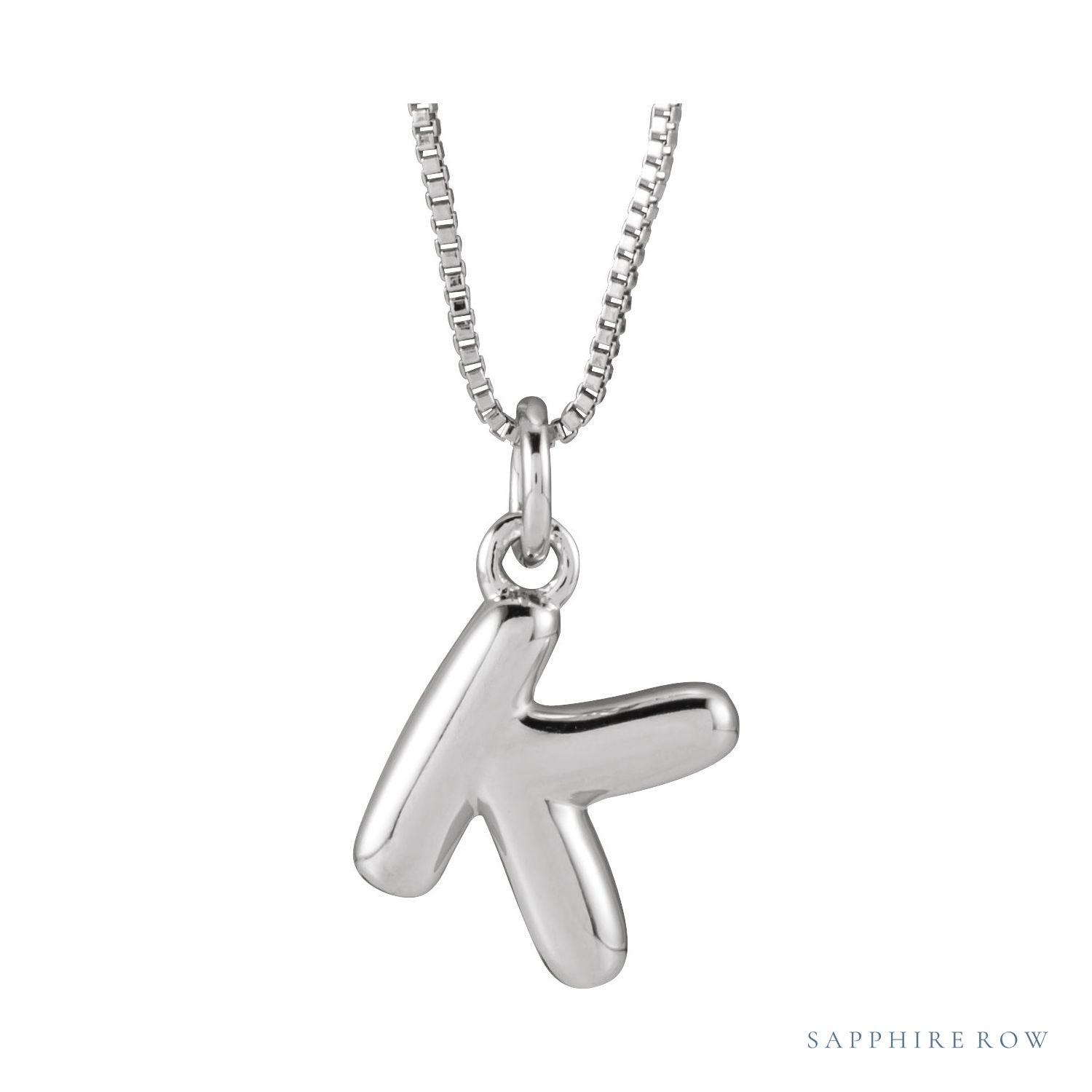 Sapphire Row Bubble Letter Necklace - K, 14K White Gold