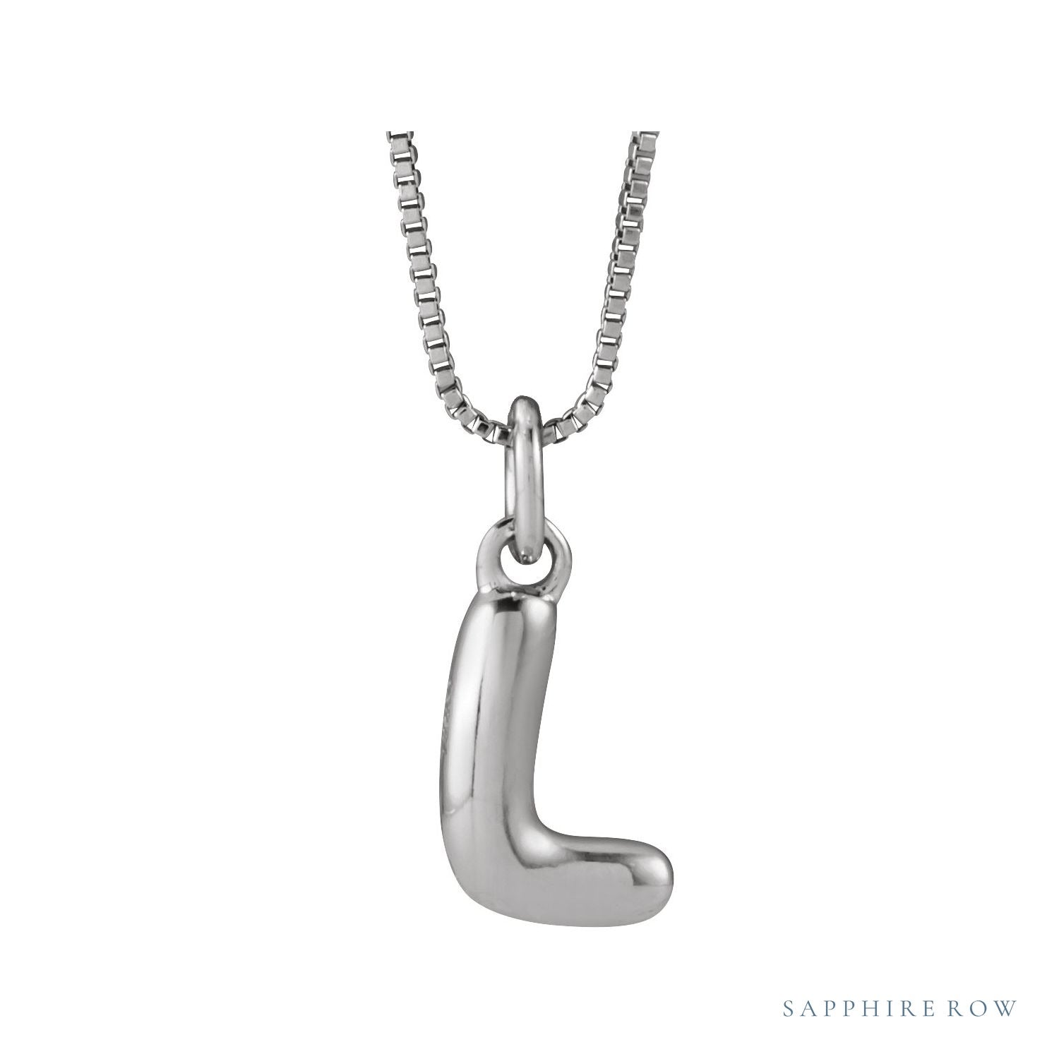 Sapphire Row Bubble Letter Necklace - L, 14K White Gold