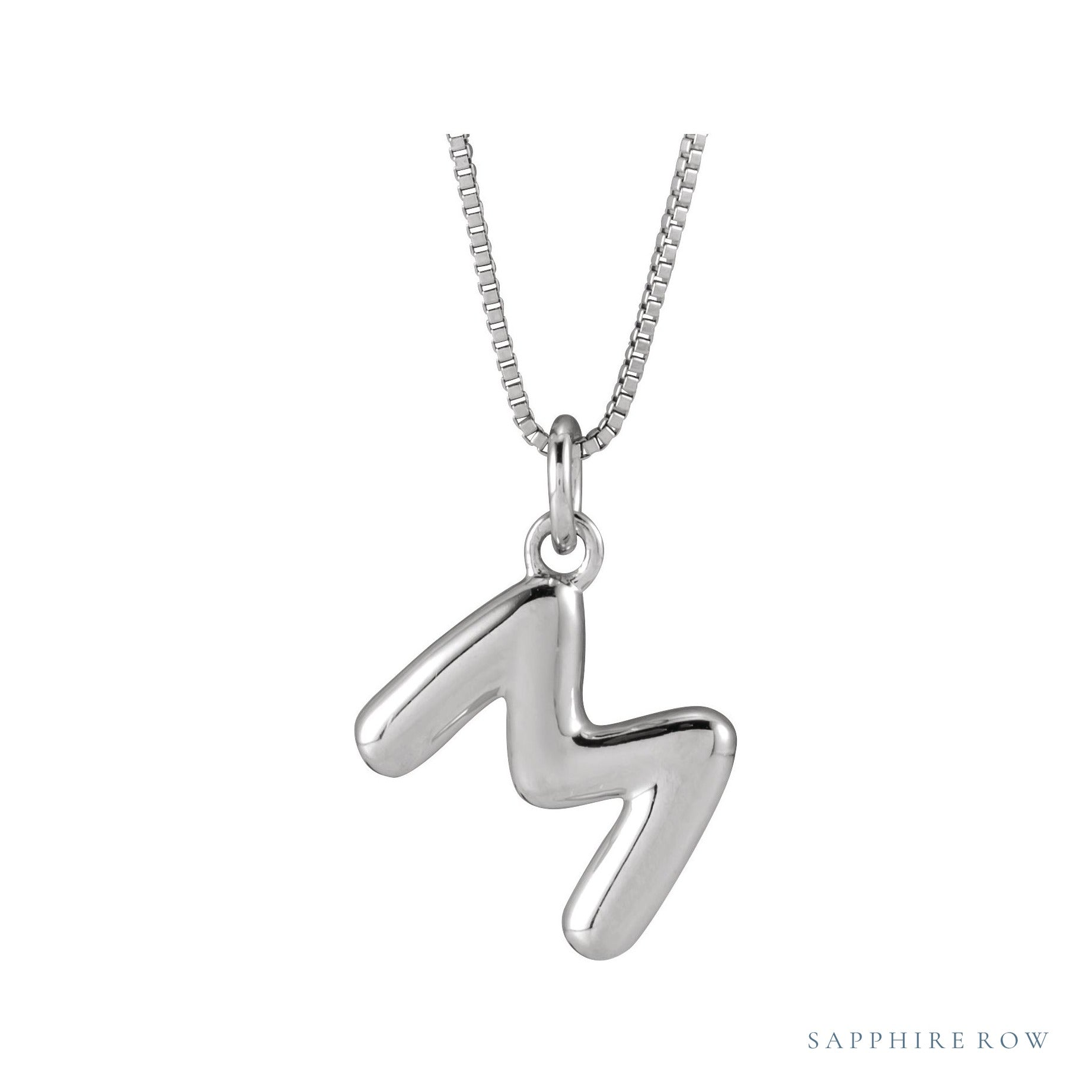 Sapphire Row Bubble Letter Necklace - M, 14K White Gold