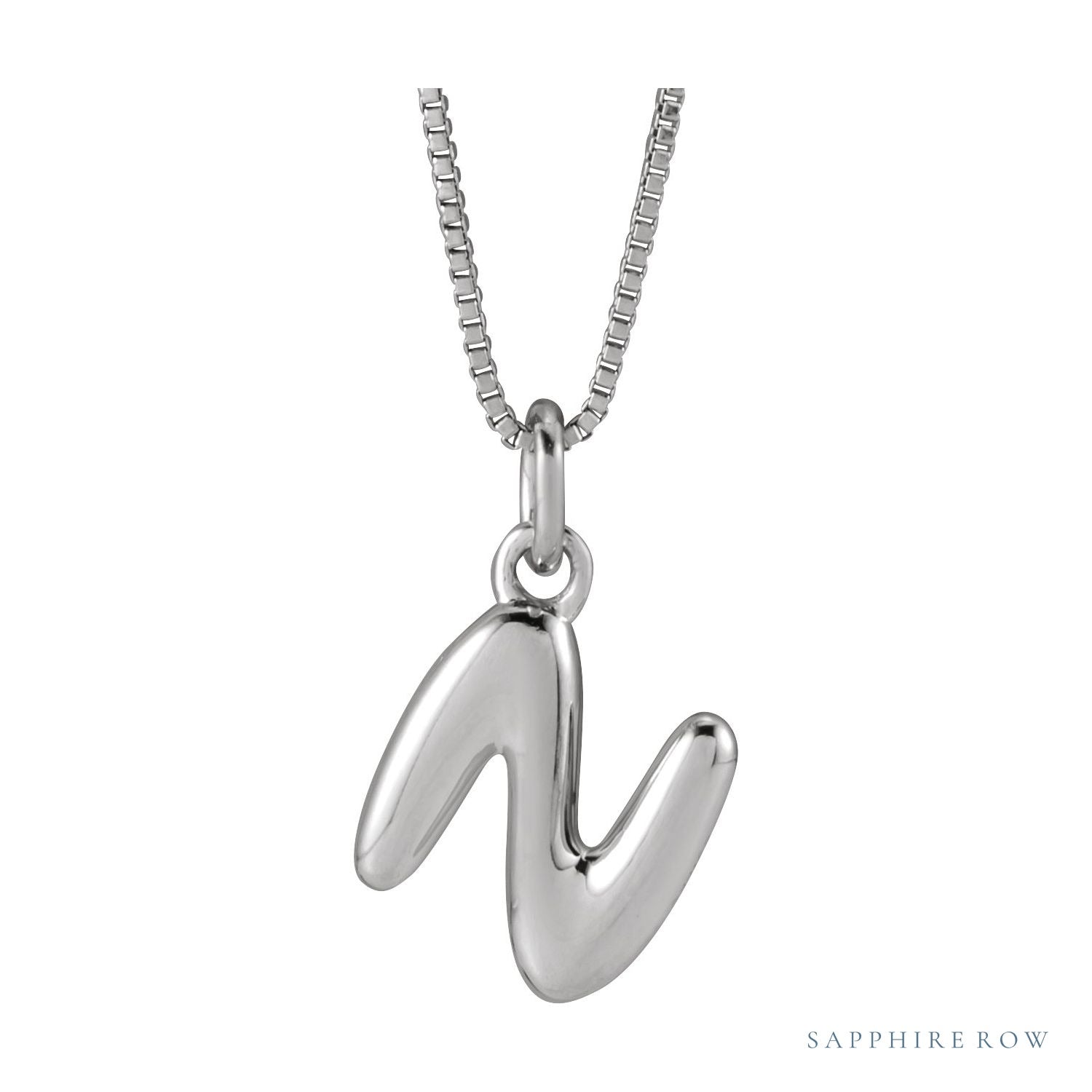 Sapphire Row Bubble Letter Necklace - N, 14K White Gold