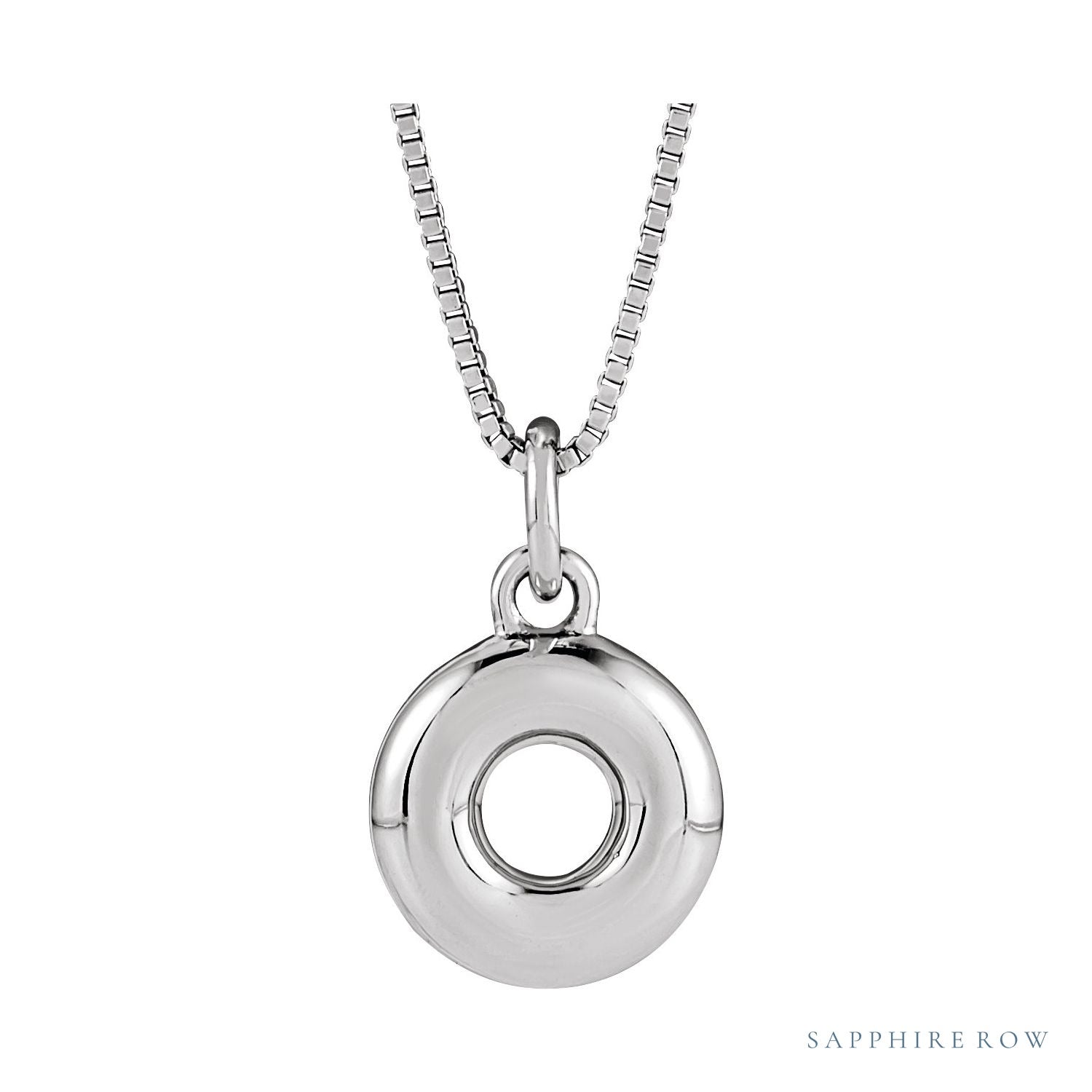 Sapphire Row Bubble Letter Necklace - O, 14K White Gold