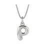 Sapphire Row Bubble Letter Necklace - P, 14K White Gold