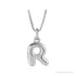 Sapphire Row Bubble Letter Necklace - R, 14K White Gold