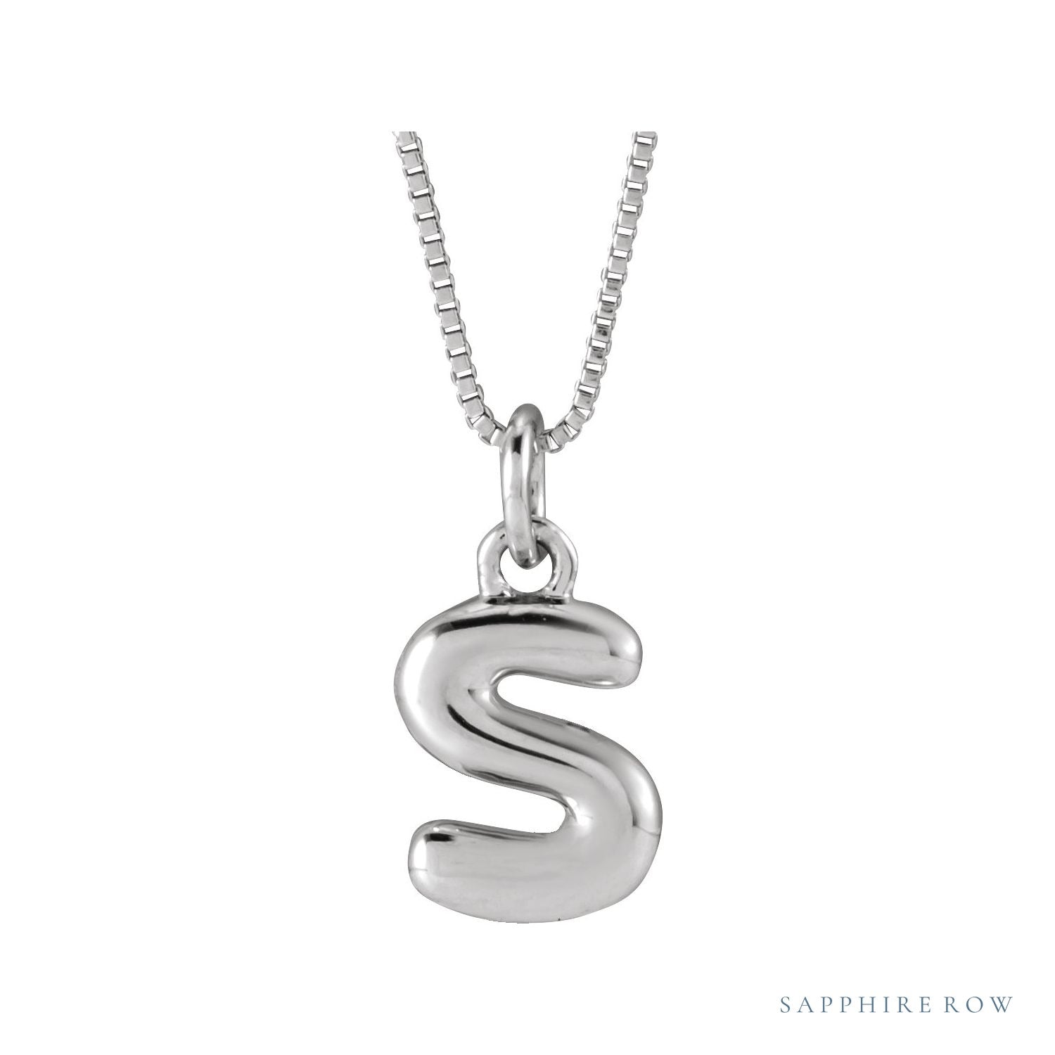 Sapphire Row Bubble Letter Necklace - S, 14K White Gold