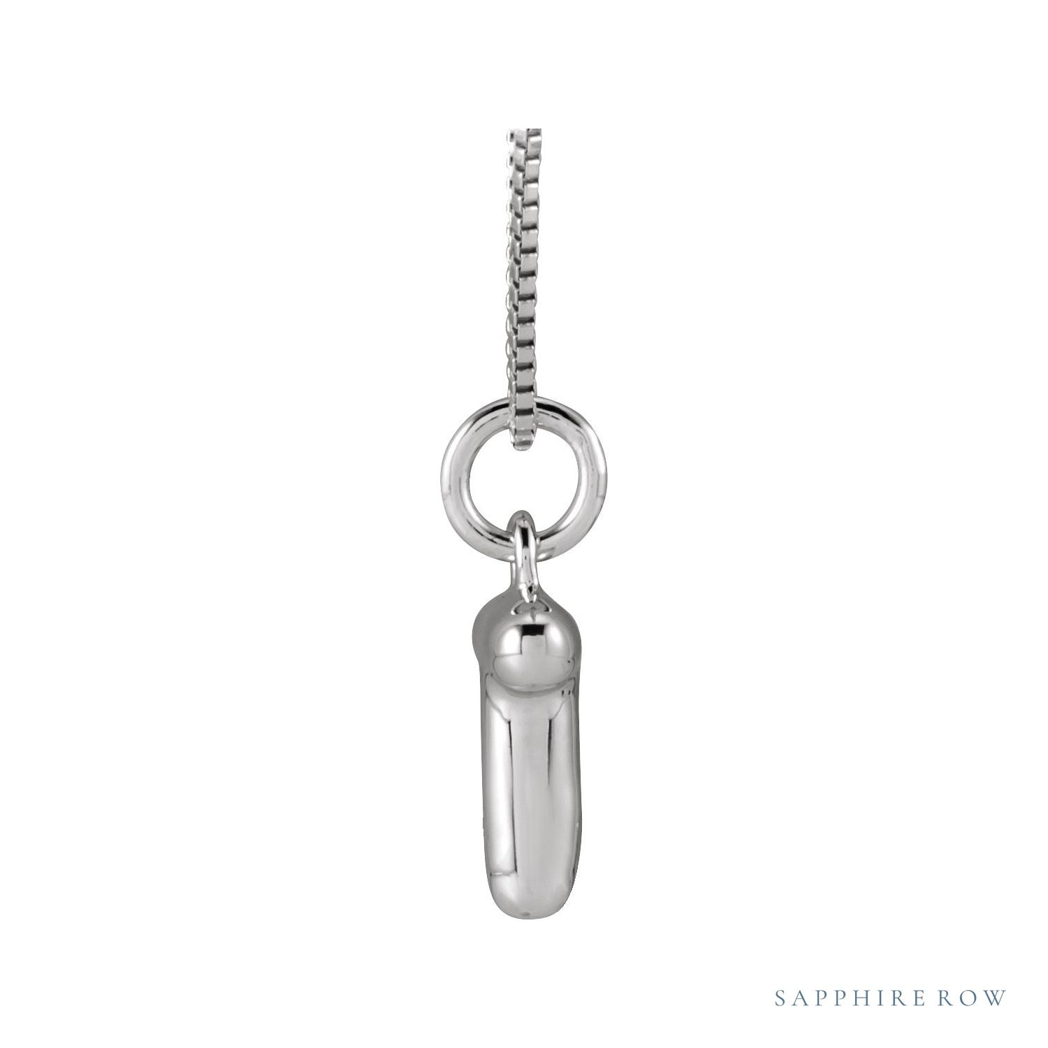 Sapphire Row Bubble Letter Necklace - T, 14K White Gold (view 3)