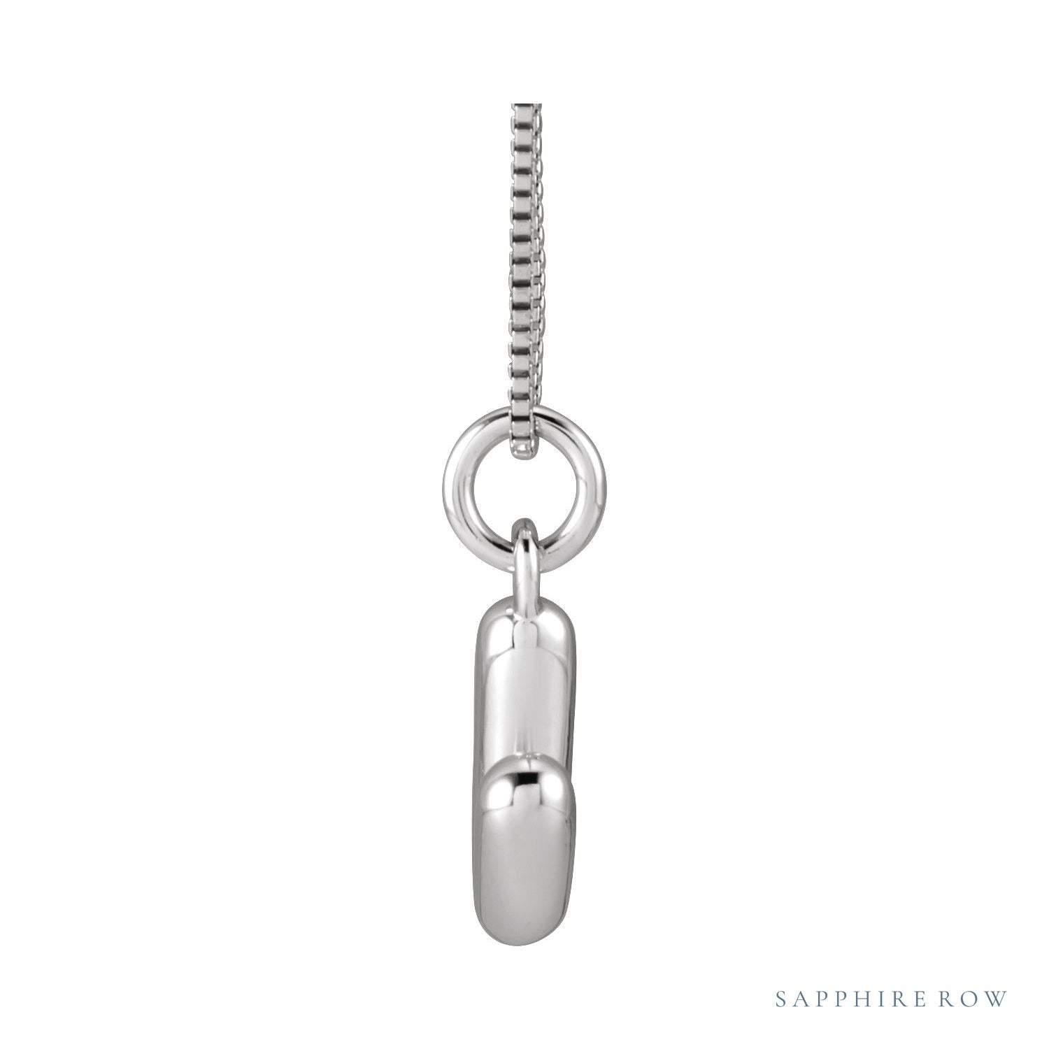 Sapphire Row Bubble Letter Necklace - V, 14K White Gold (view 3)