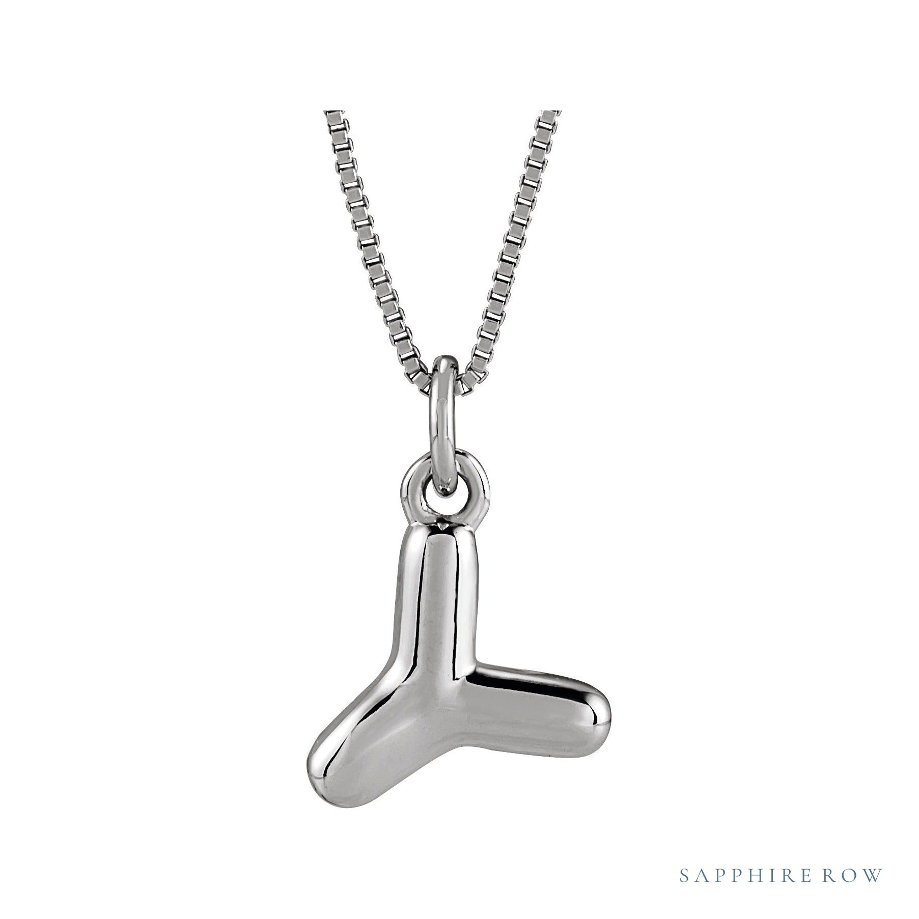 Sapphire Row Bubble Letter Necklace - Y, 14K White Gold