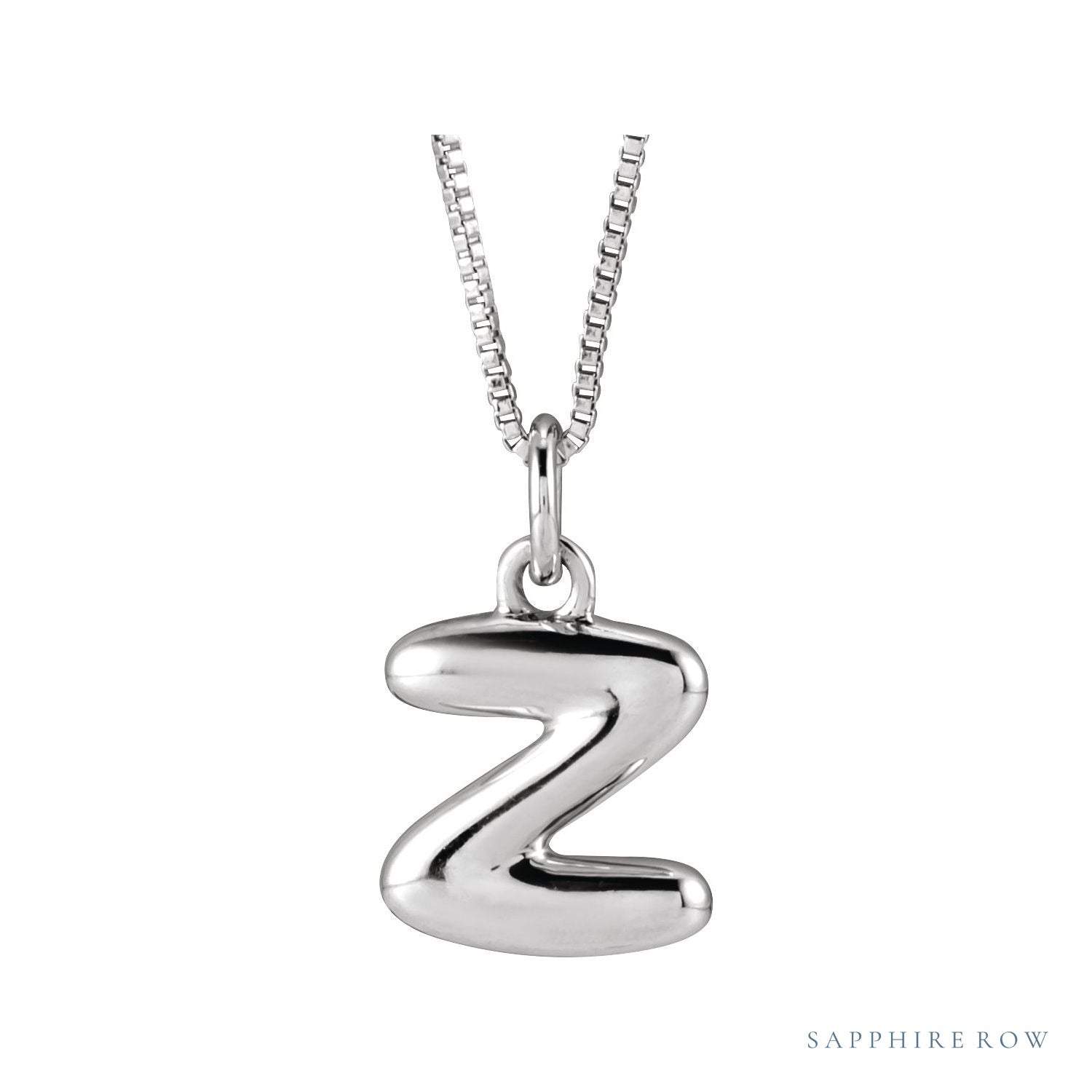 Sapphire Row Bubble Letter Necklace - Z, 14K White Gold