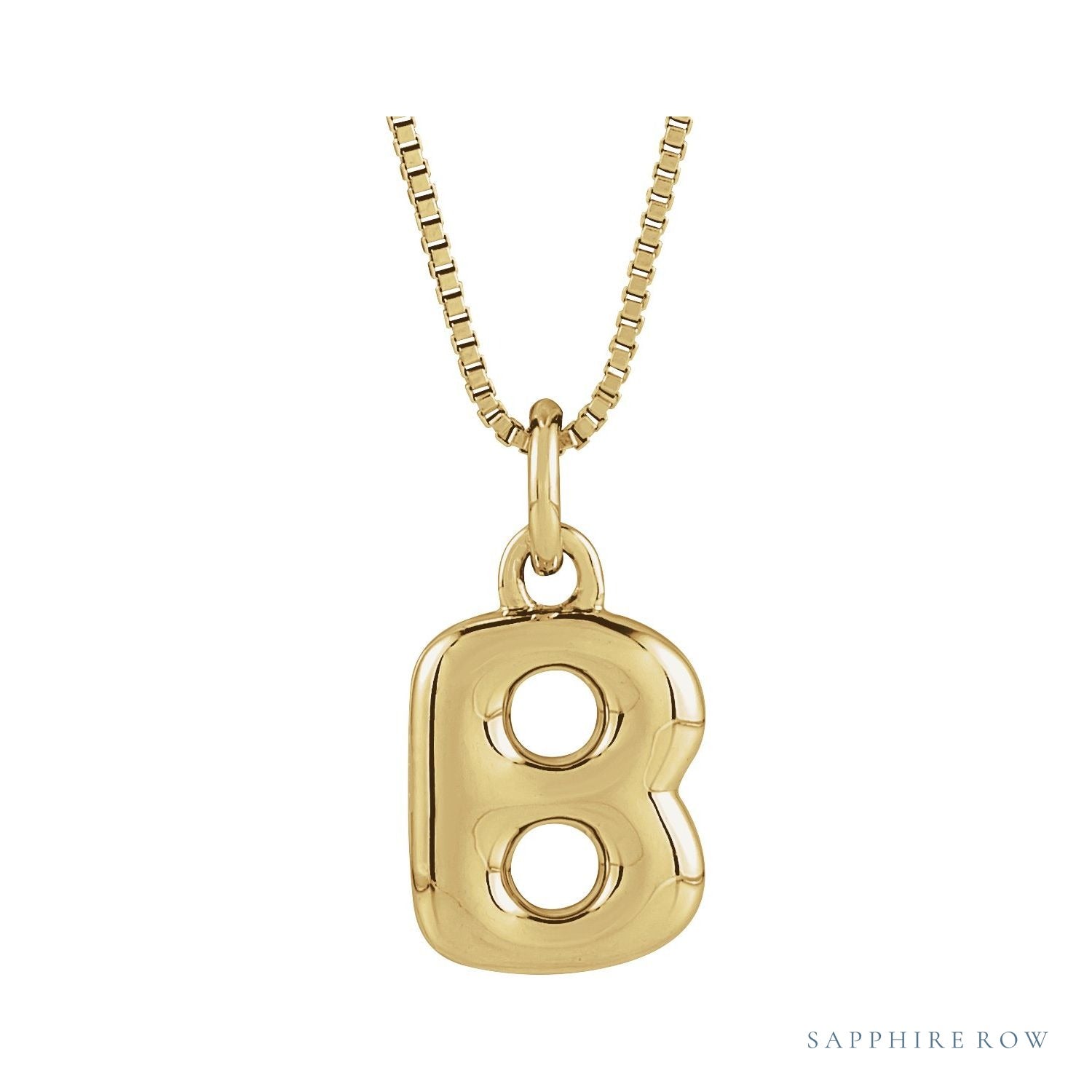 Sapphire Row Bubble Letter Necklace - B, 14K Yellow Gold