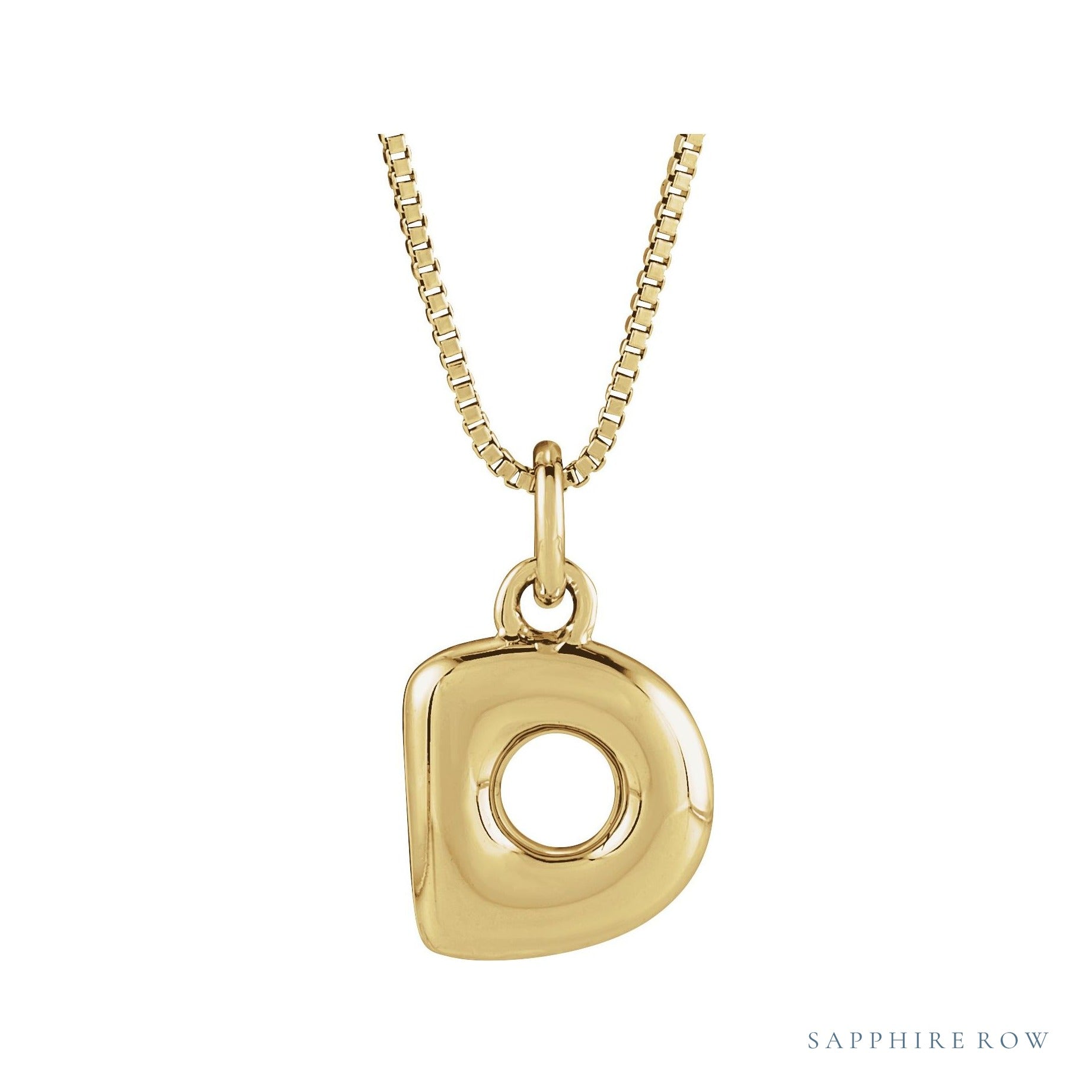 Sapphire Row Bubble Letter Necklace - D, 14K Yellow Gold