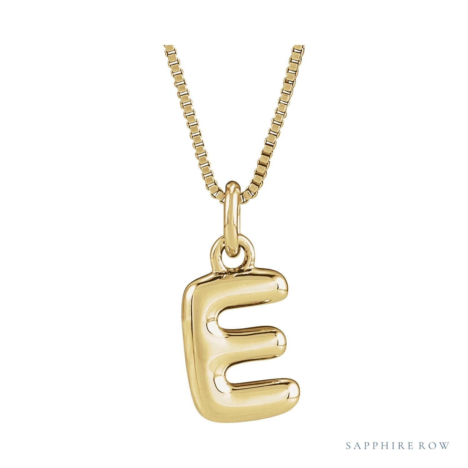 Sapphire Row Bubble Letter Necklace - E, 14K Yellow Gold