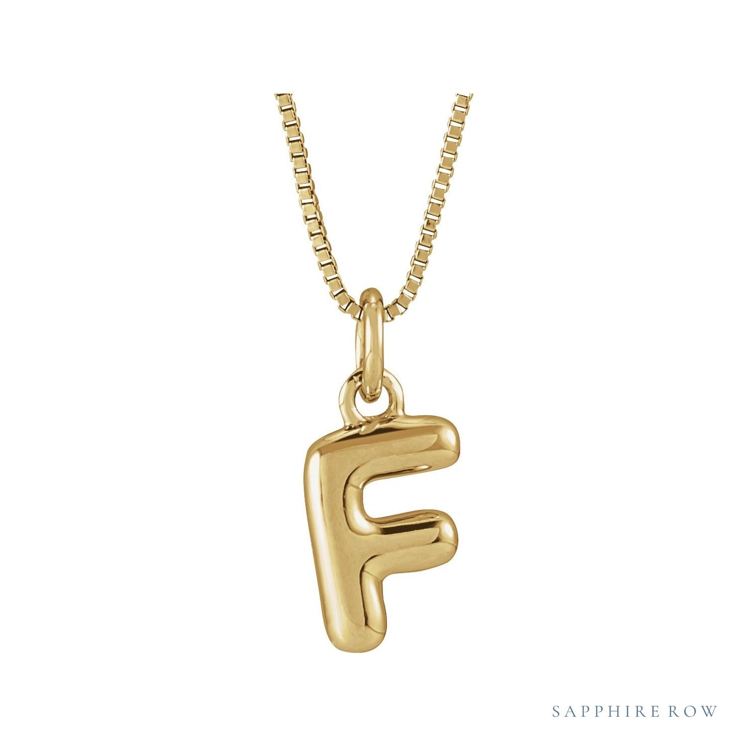 Sapphire Row Bubble Letter Necklace - F, 14K Yellow Gold