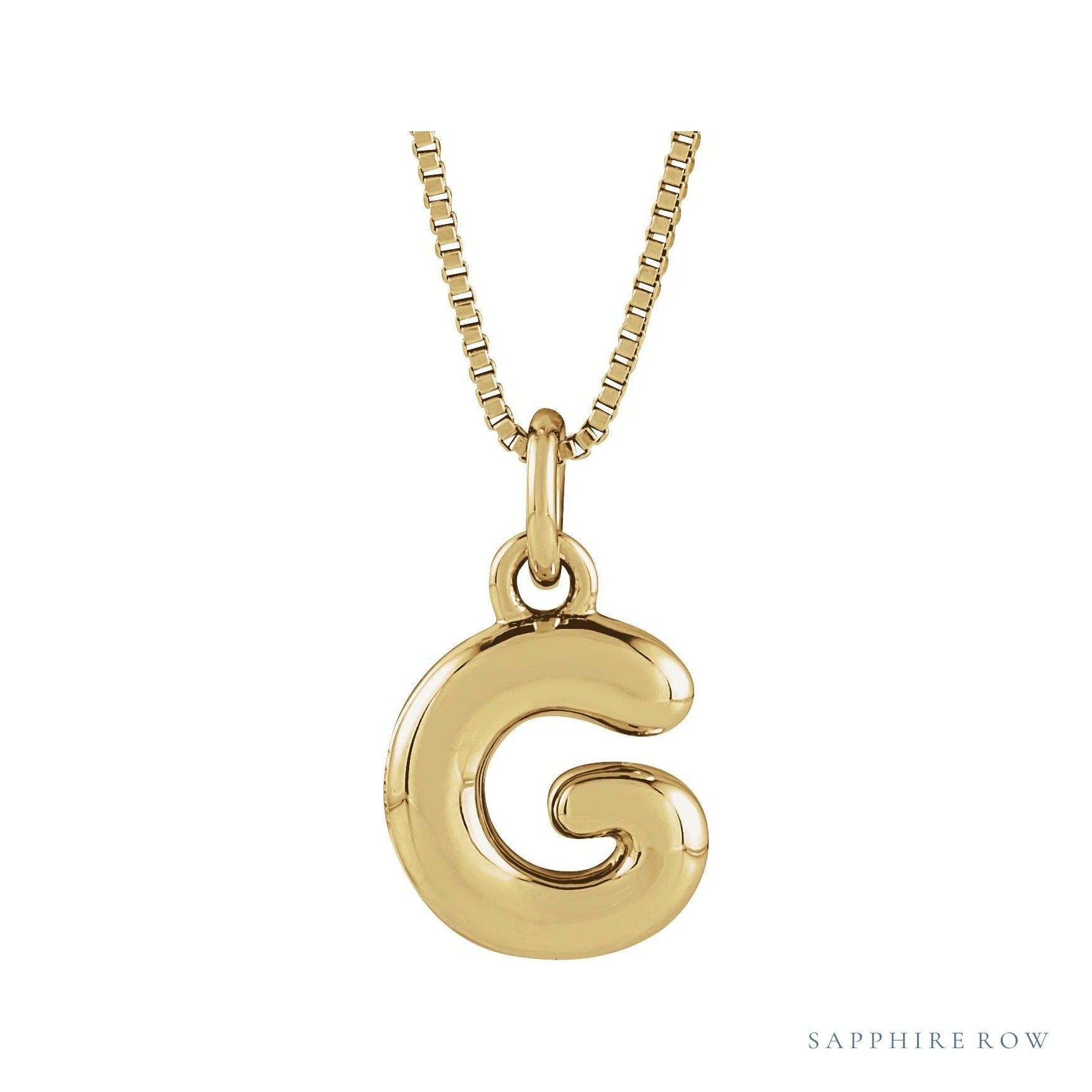 Sapphire Row Bubble Letter Necklace - G, 14K Yellow Gold