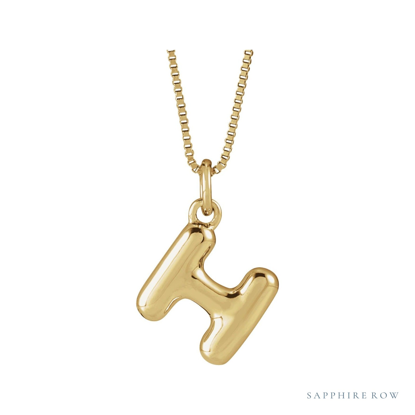 Sapphire Row Bubble Letter Necklace - H, 14K Yellow Gold