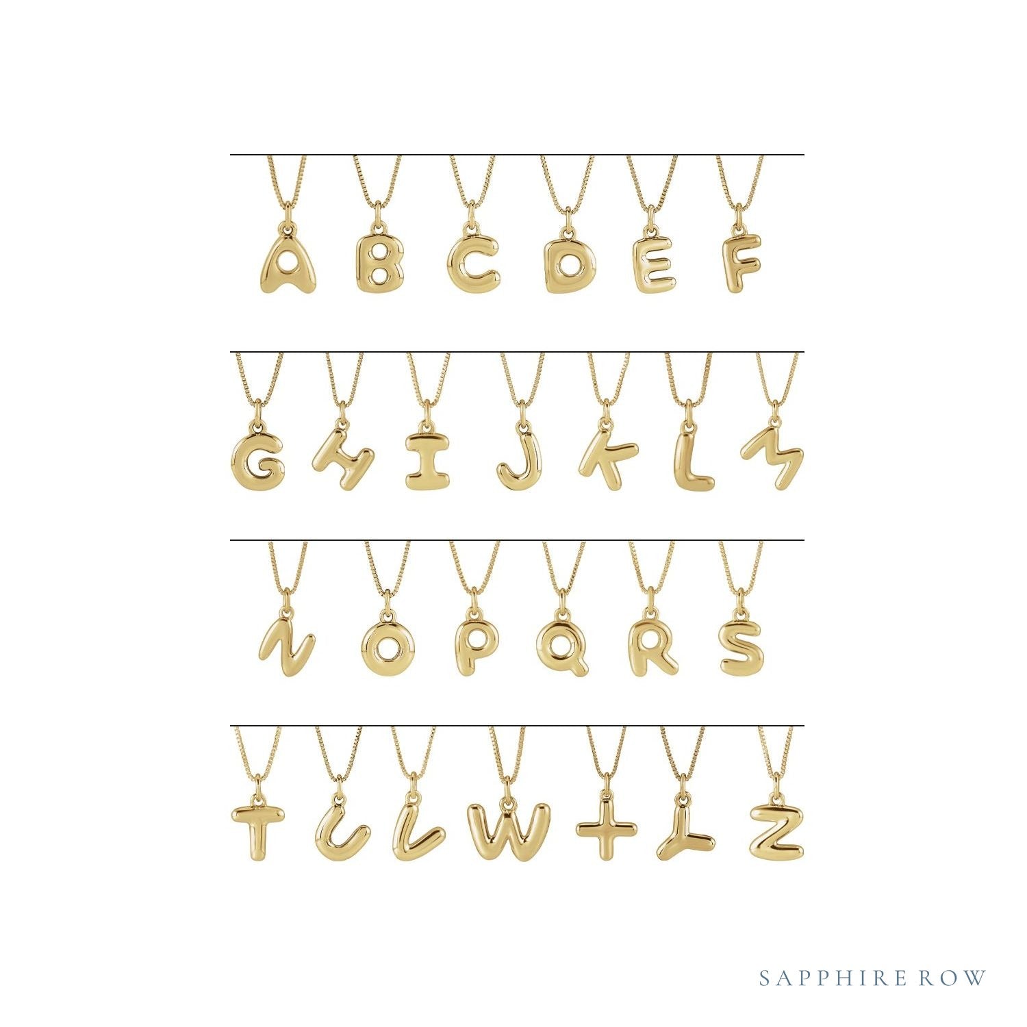 Sapphire Row Bubble Letter Necklace - H, 14K Yellow Gold (view 2)