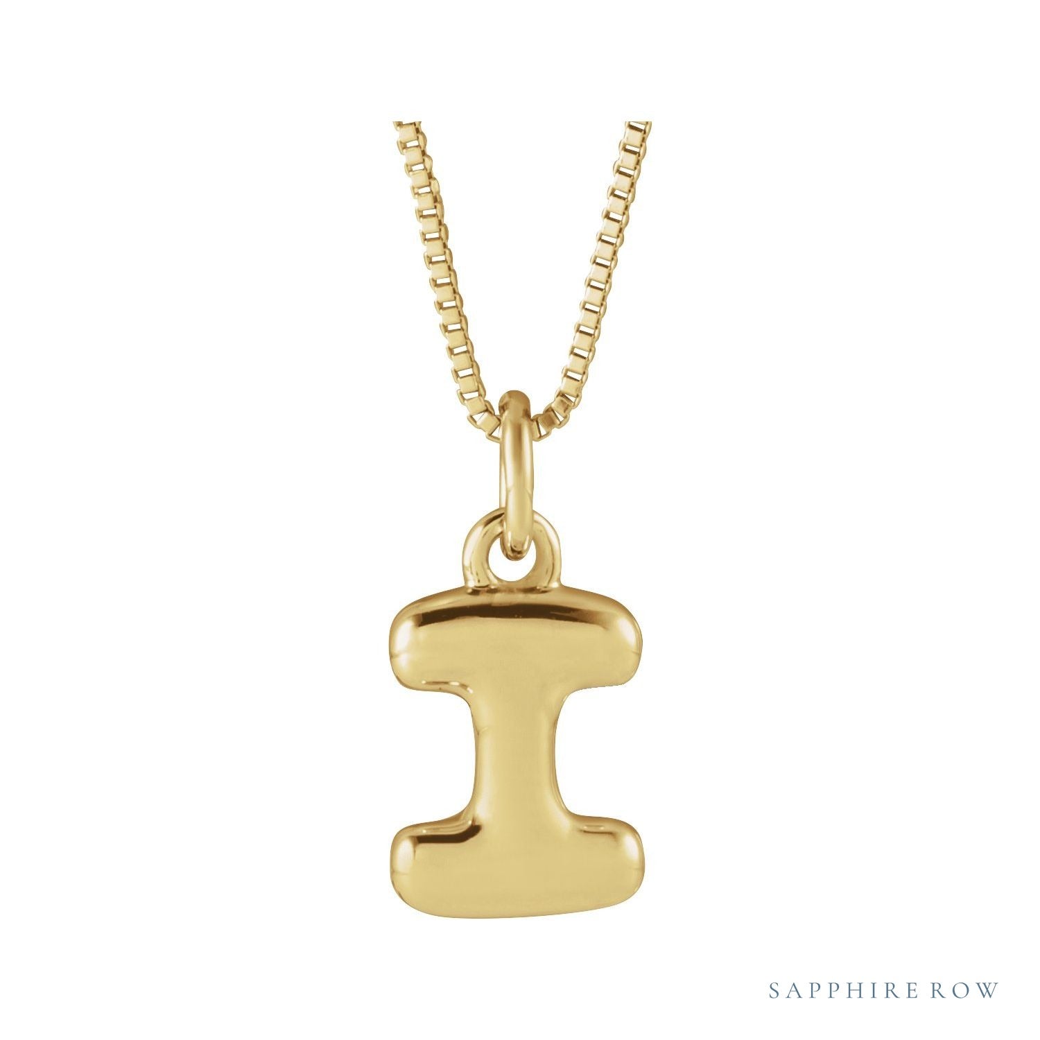 Sapphire Row Bubble Letter Necklace - I, 14K Yellow Gold